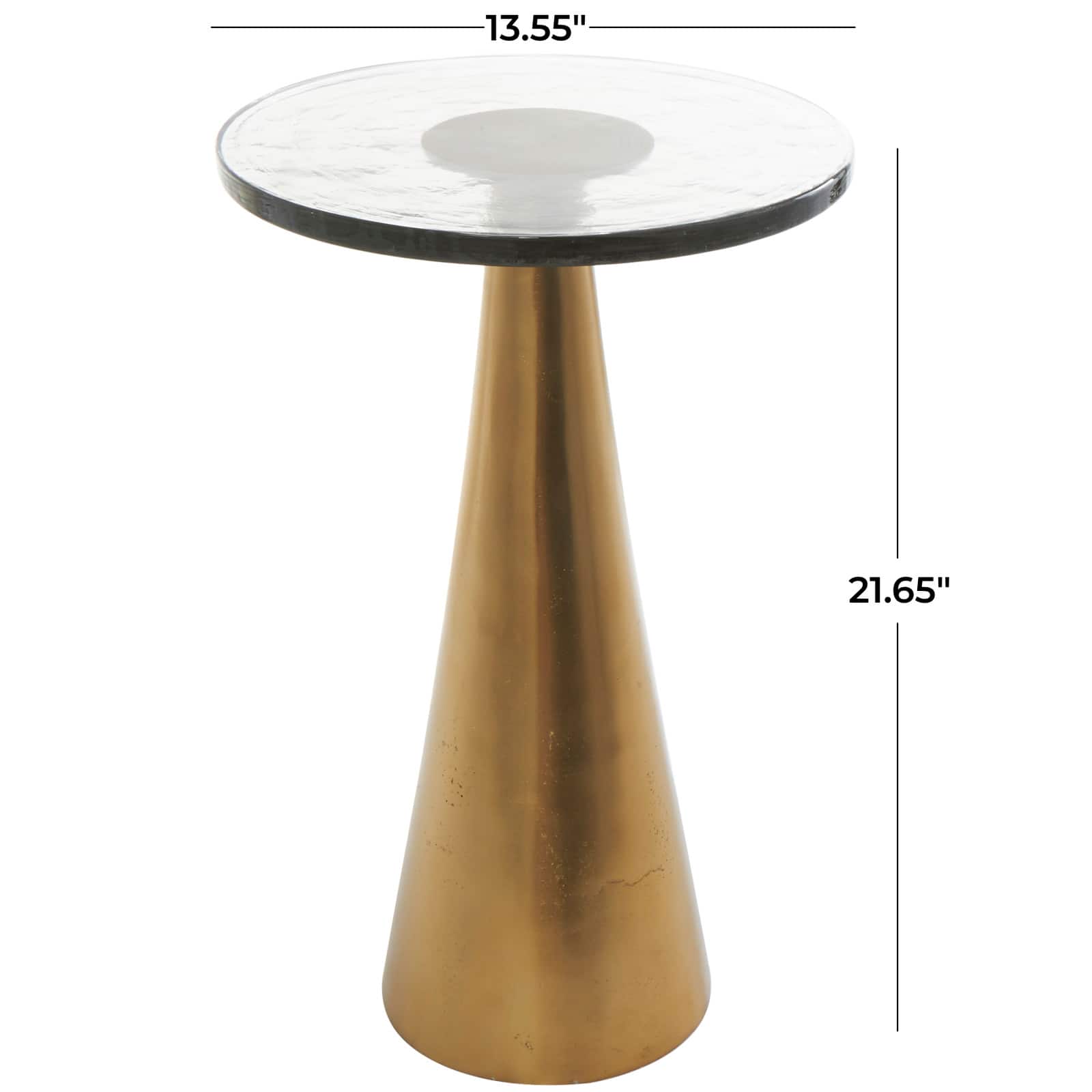 22&#x22; Gold Aluminum Geometric Cone Accent Table with Glass Tabletop