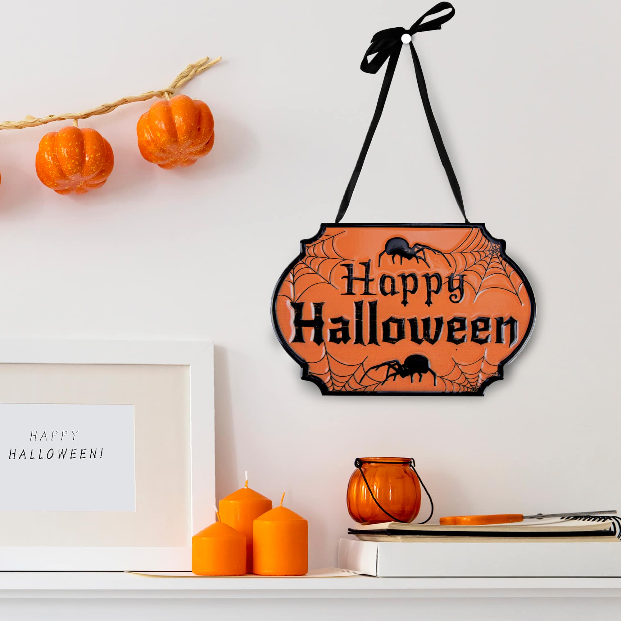 Orange &#x26; Black Happy Halloween Cauldron Pot Metal Wall Sign