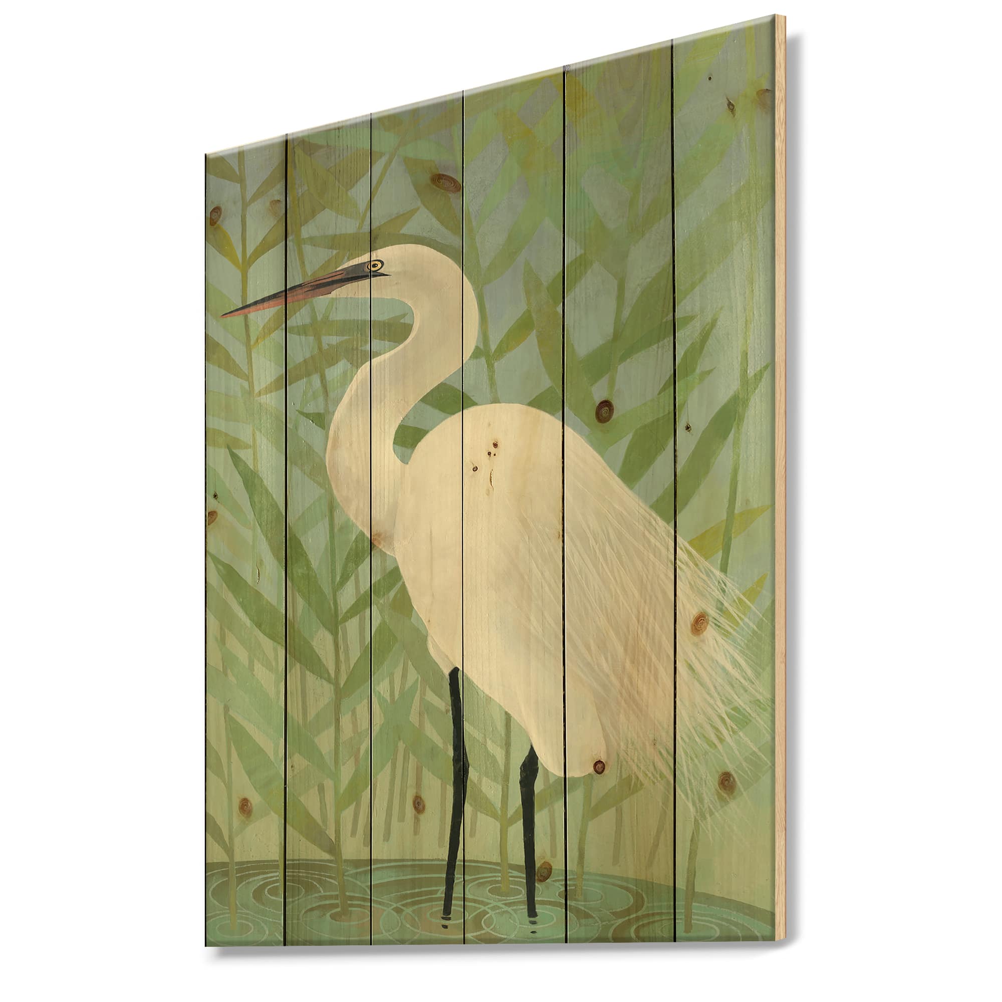 Designart - heron by the Shore II - Modern Farmhouse Print on Natural Pine Wood