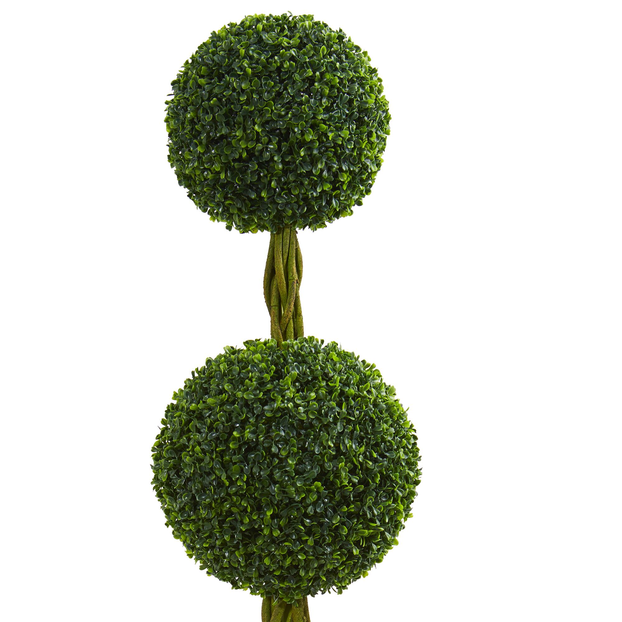 5ft. Double Ball Boxwood Topiary Tree in White Tower Planter