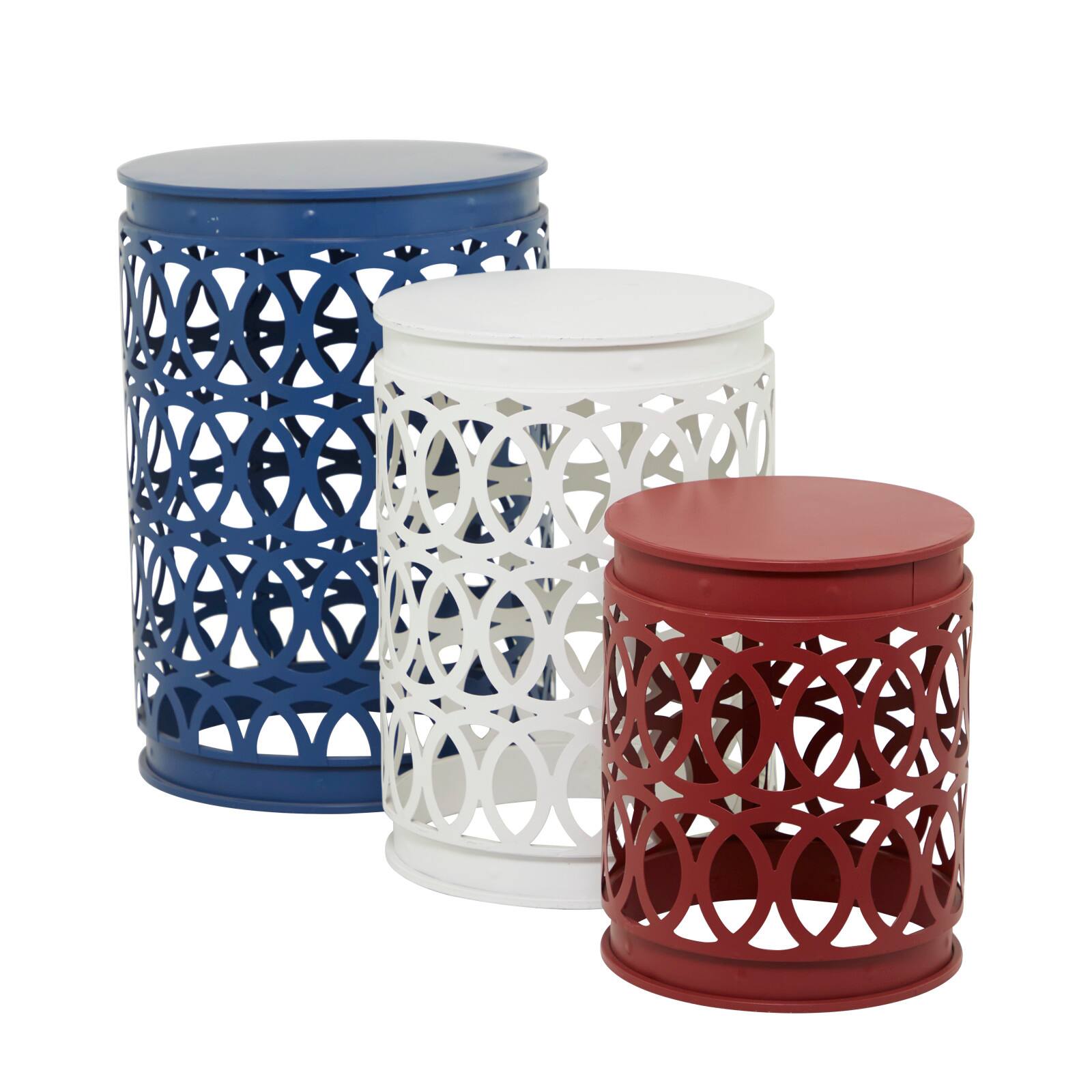 Multi Colored Metal Coastal Accent Table, Set of 3&#x22; Set of 3&#x22; 23&#x22;, 19&#x22;, 15&#x22;