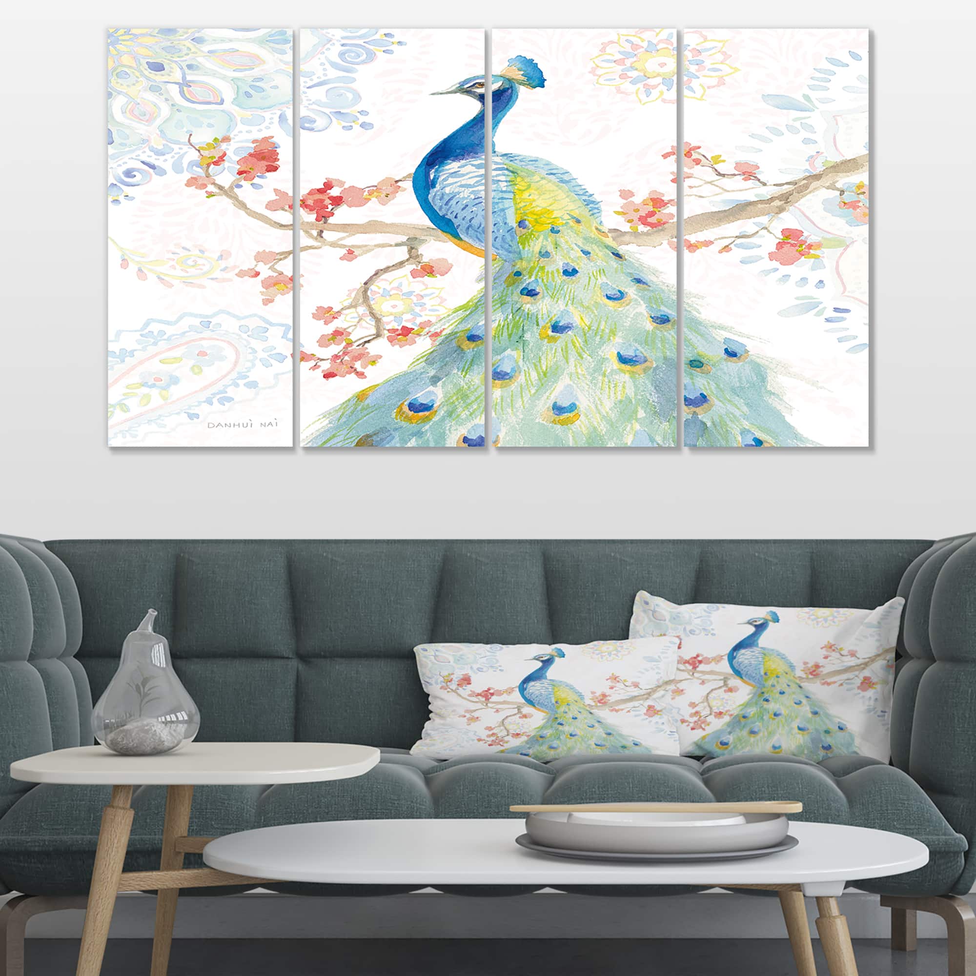 Designart - peacocks Watercolor II - Traditional Gallery-wrapped Canvas 