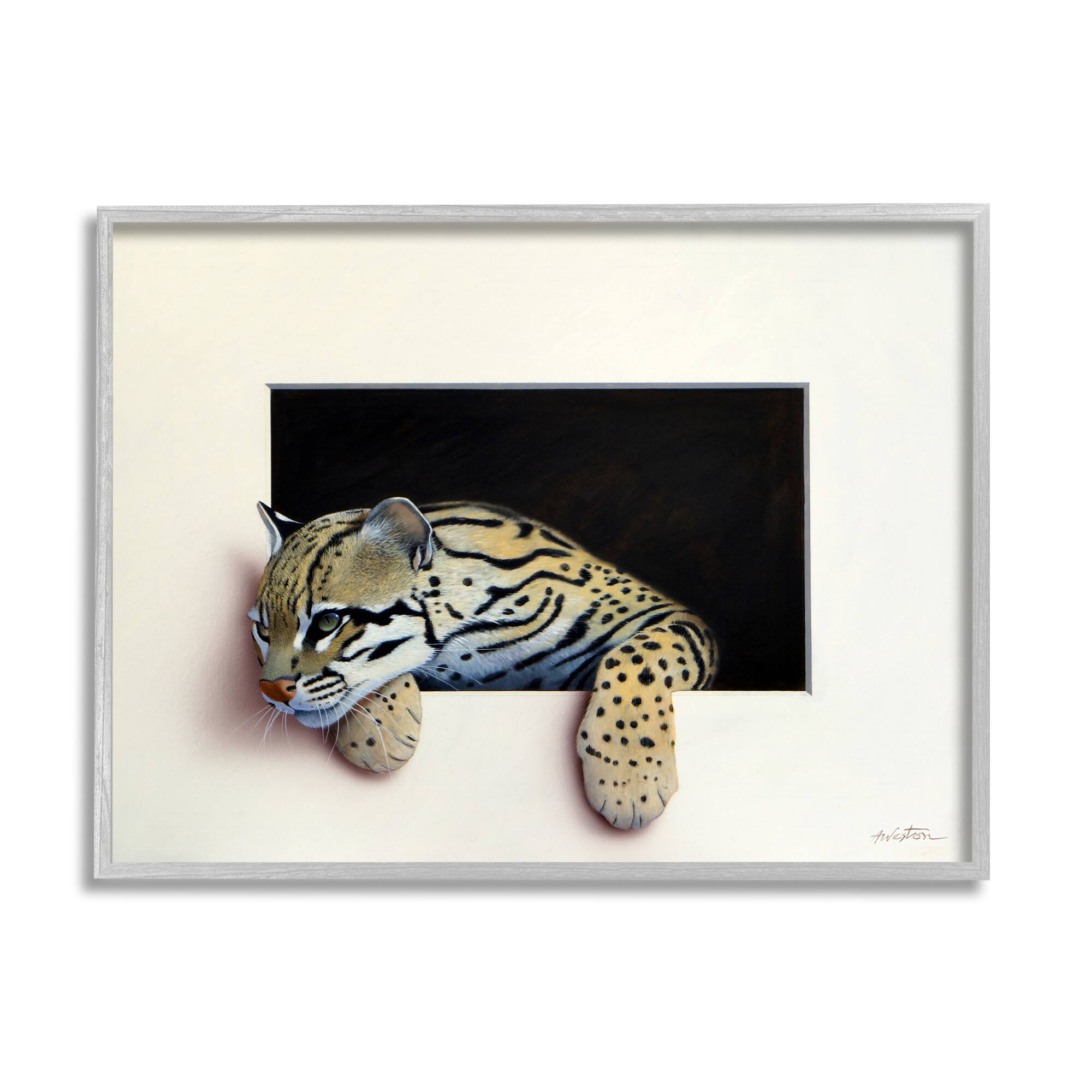 Stupell Industries Wildlife Ocelot Resting Paws Cutout Illusion Framed Giclee Art
