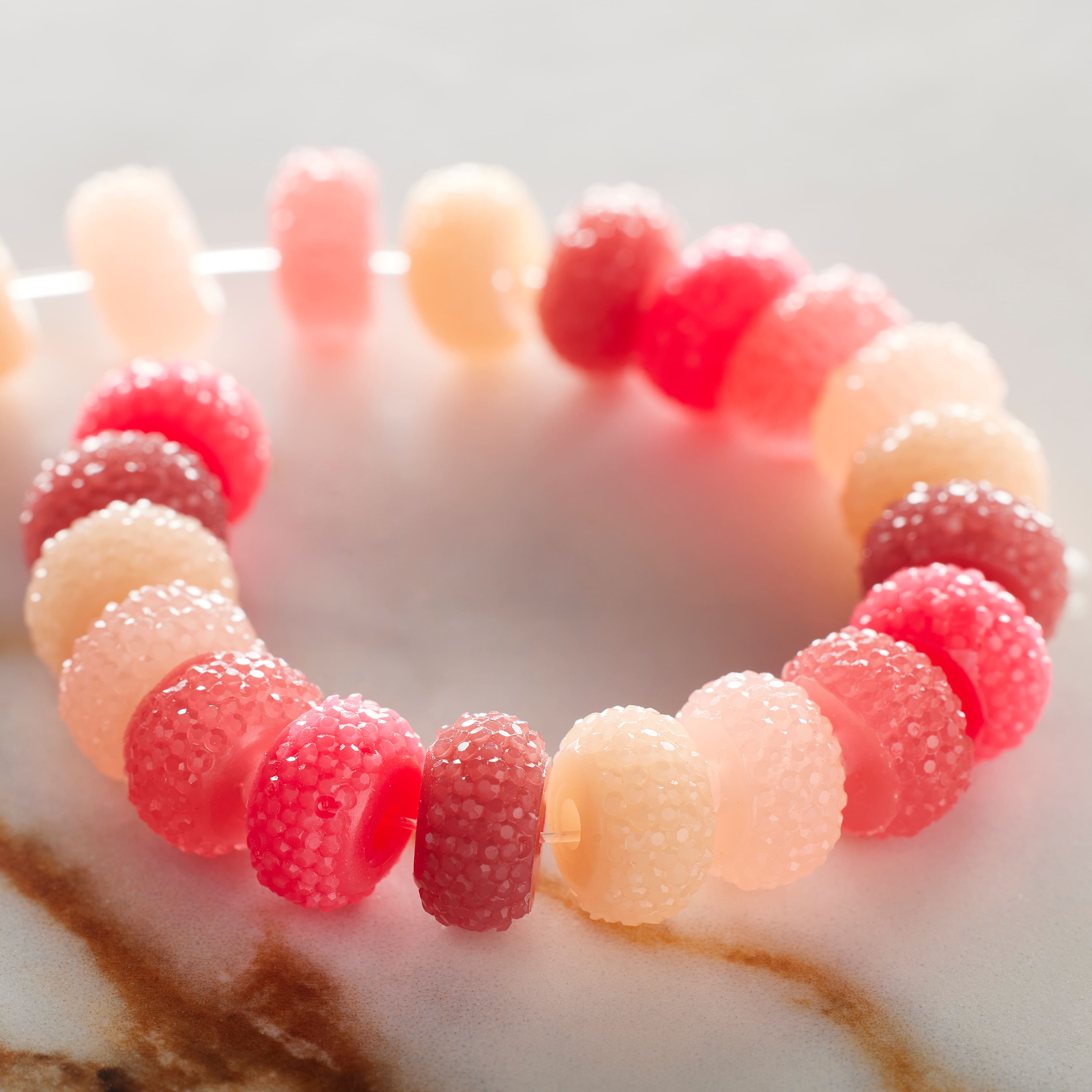 10mm Pink Mix Textured Rondelle Acrylic Beads by Bead Landing™