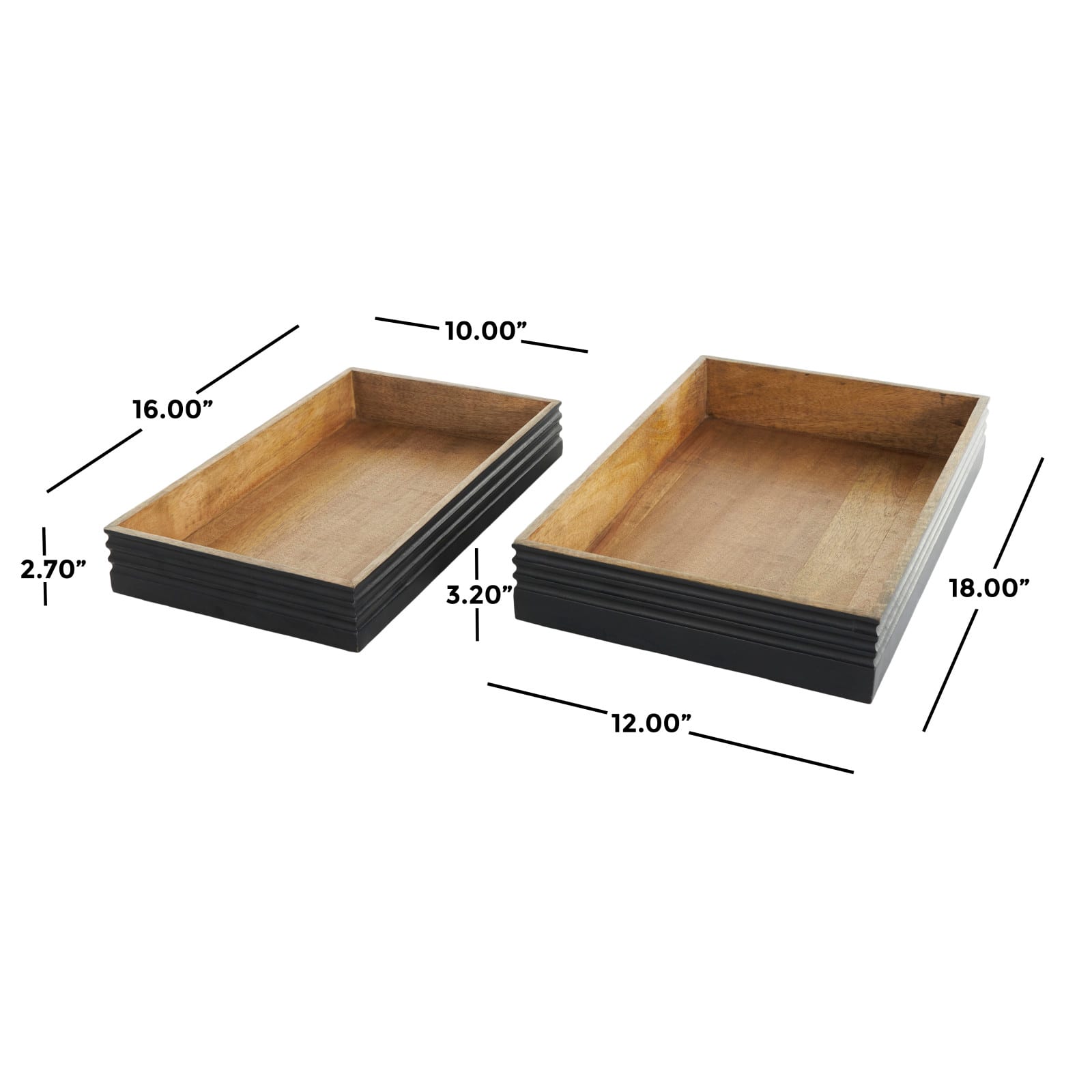 Brown Mango Wood Handmade Tray Set with Black Groove Exterior