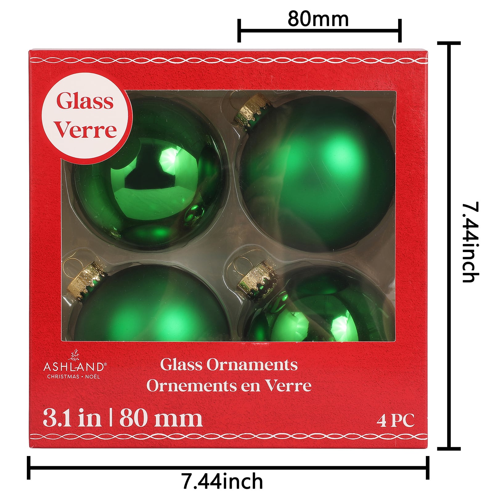 4 Pack 3&#x22; Matte &#x26; Shiny Glass Ball Ornaments by Ashland&#xAE;