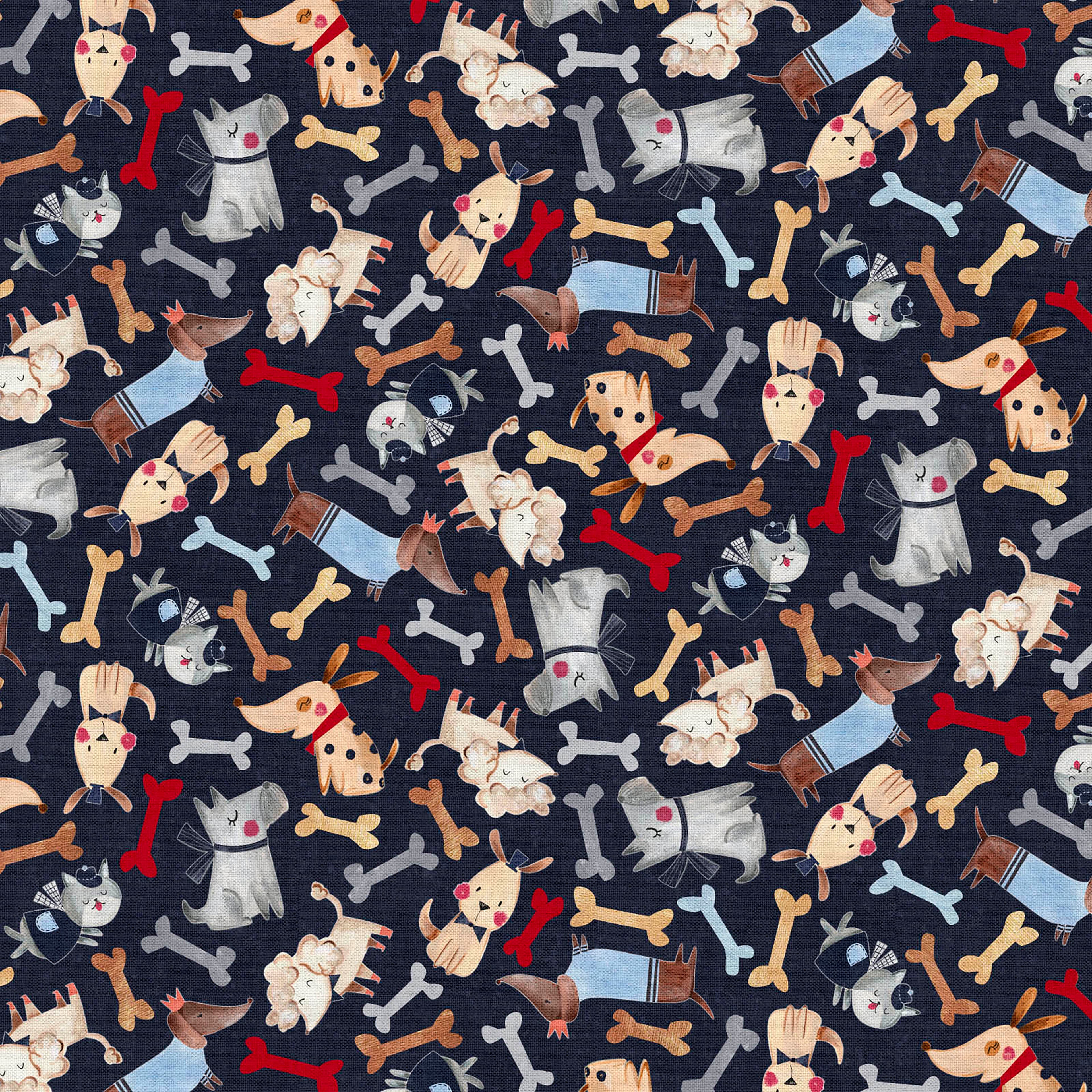 Fabric Editions Navy Playful Pups Cotton Fabric