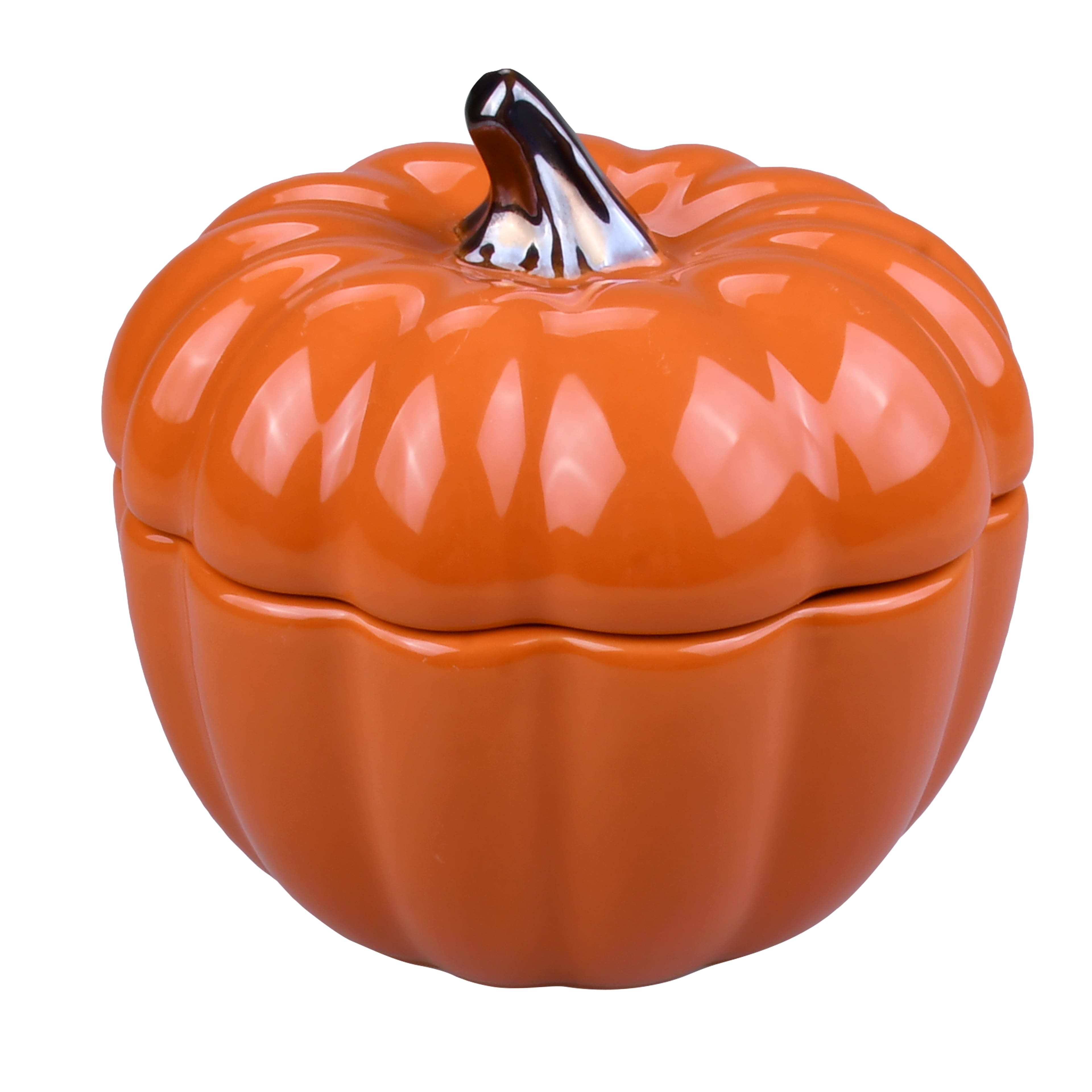 4.75&#x22; Orange Ceramic Pumpkin Cocotte by Makery&#x2122;