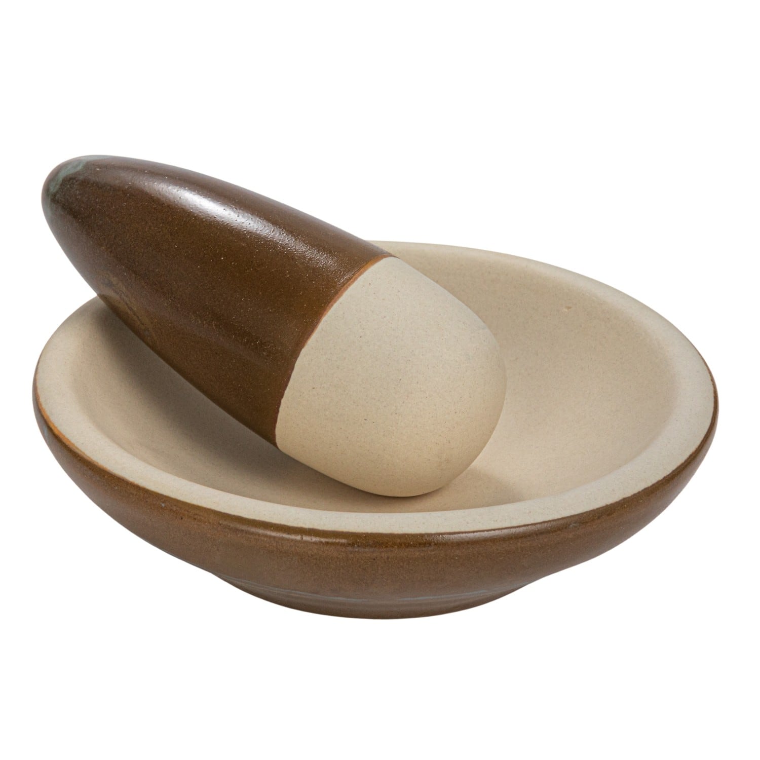 Hello Honey&#xAE; Brown &#x26; Cream Reactive Glaze Stoneware Mortar &#x26; Pestle