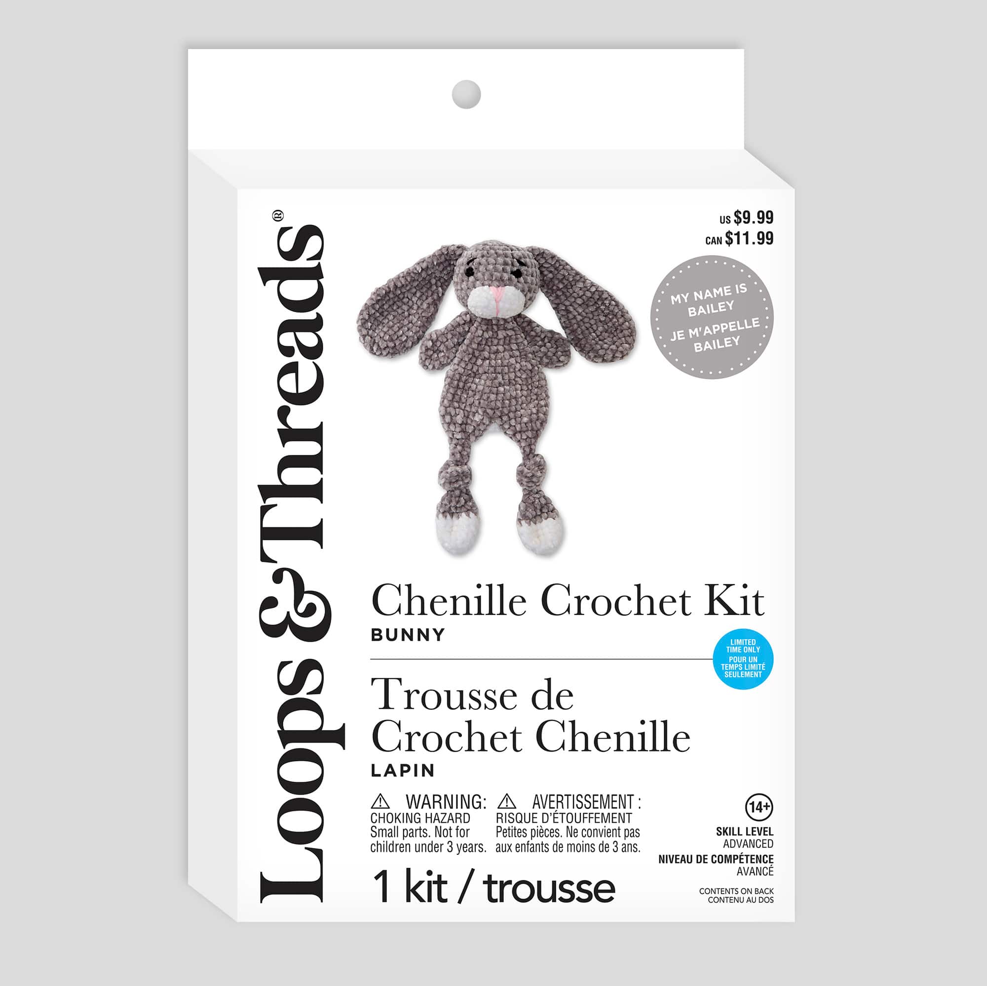 9&#x22; Bailey the Bunny Chenille Crochet Kit by Loops &#x26; Threads&#xAE;