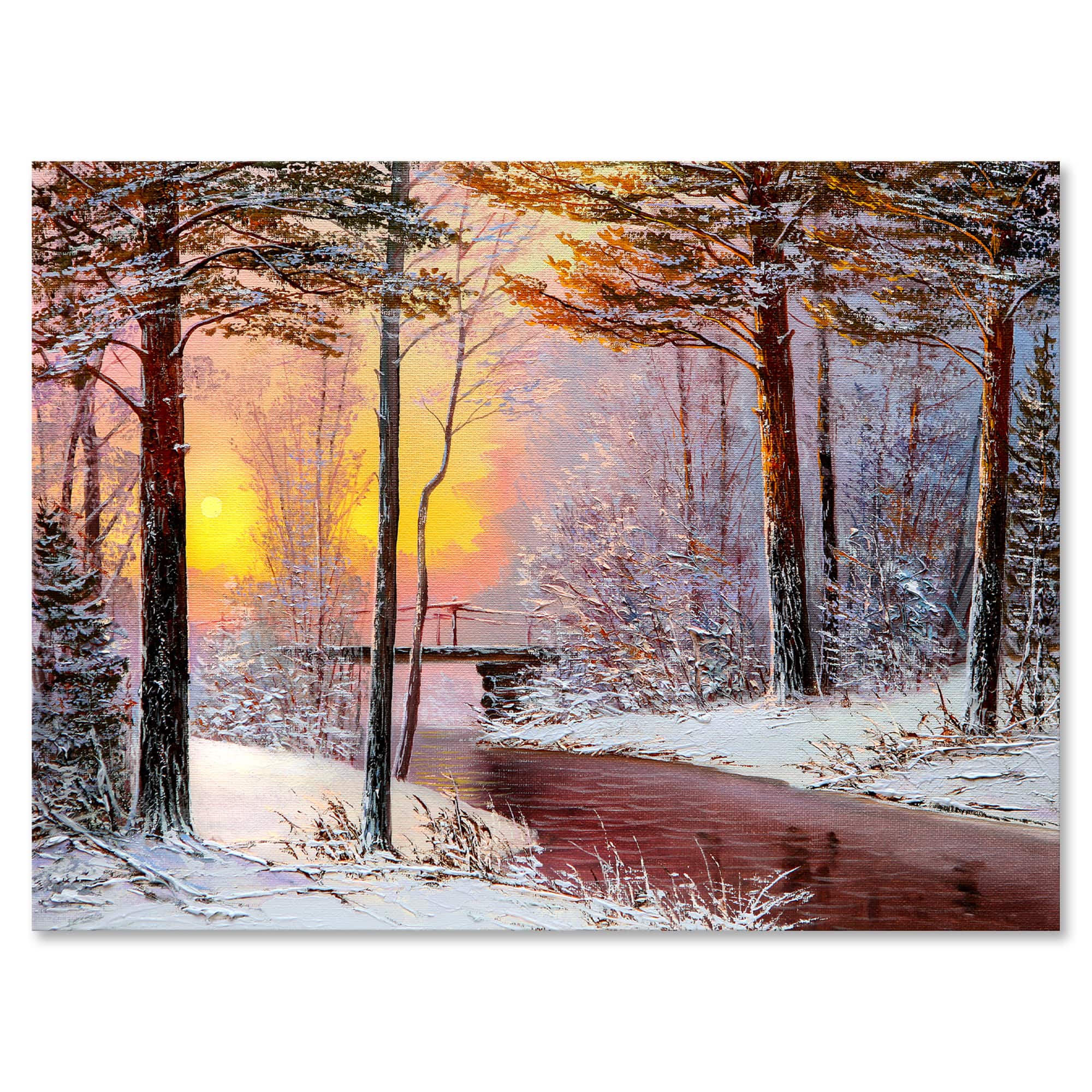 Designart Christmas Forest with River &#x26; Trees IV Traditional Canvas Wall Art