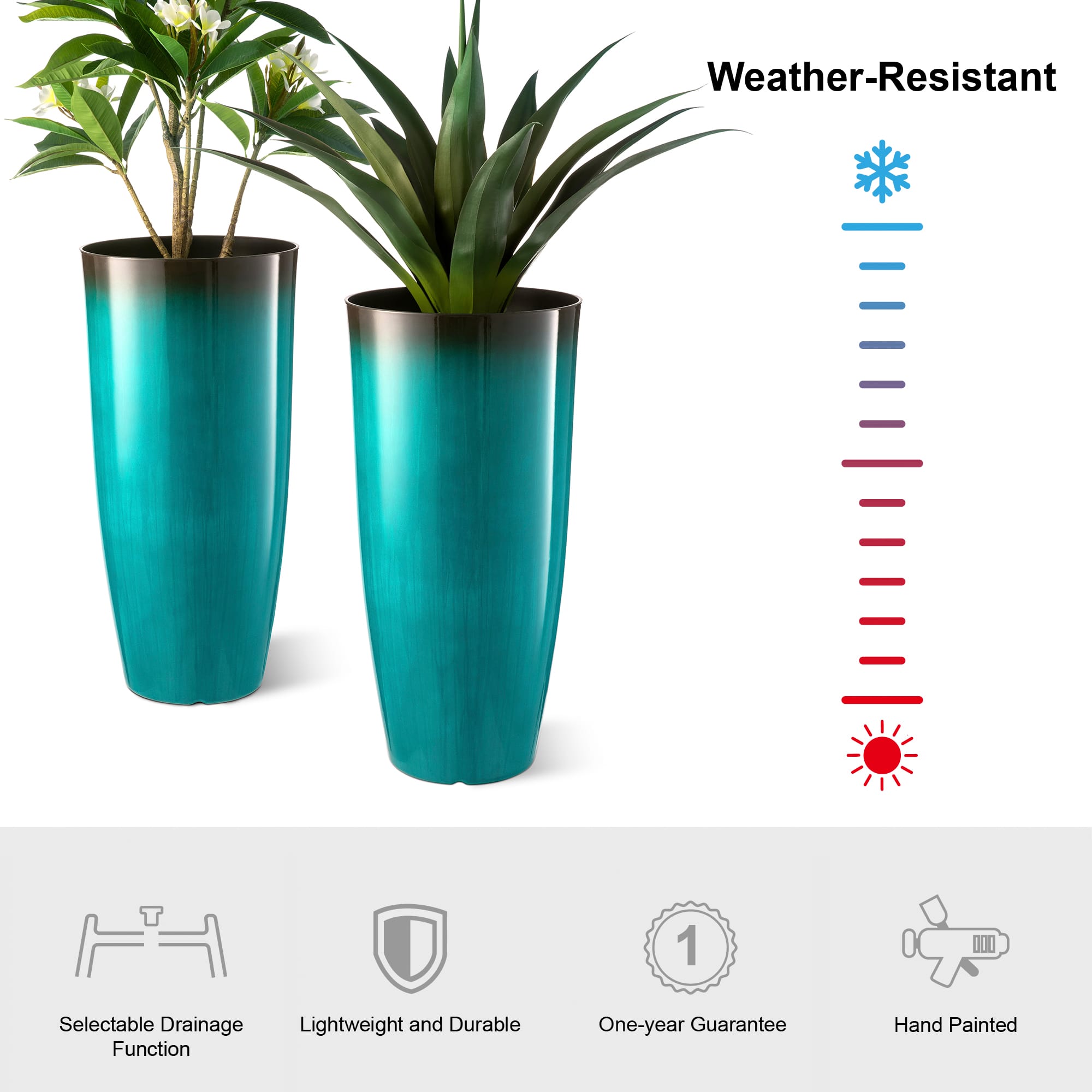 Glitzhome® Oversized Gradient Faux Ceramic Tall Plastic Planters, 2ct.