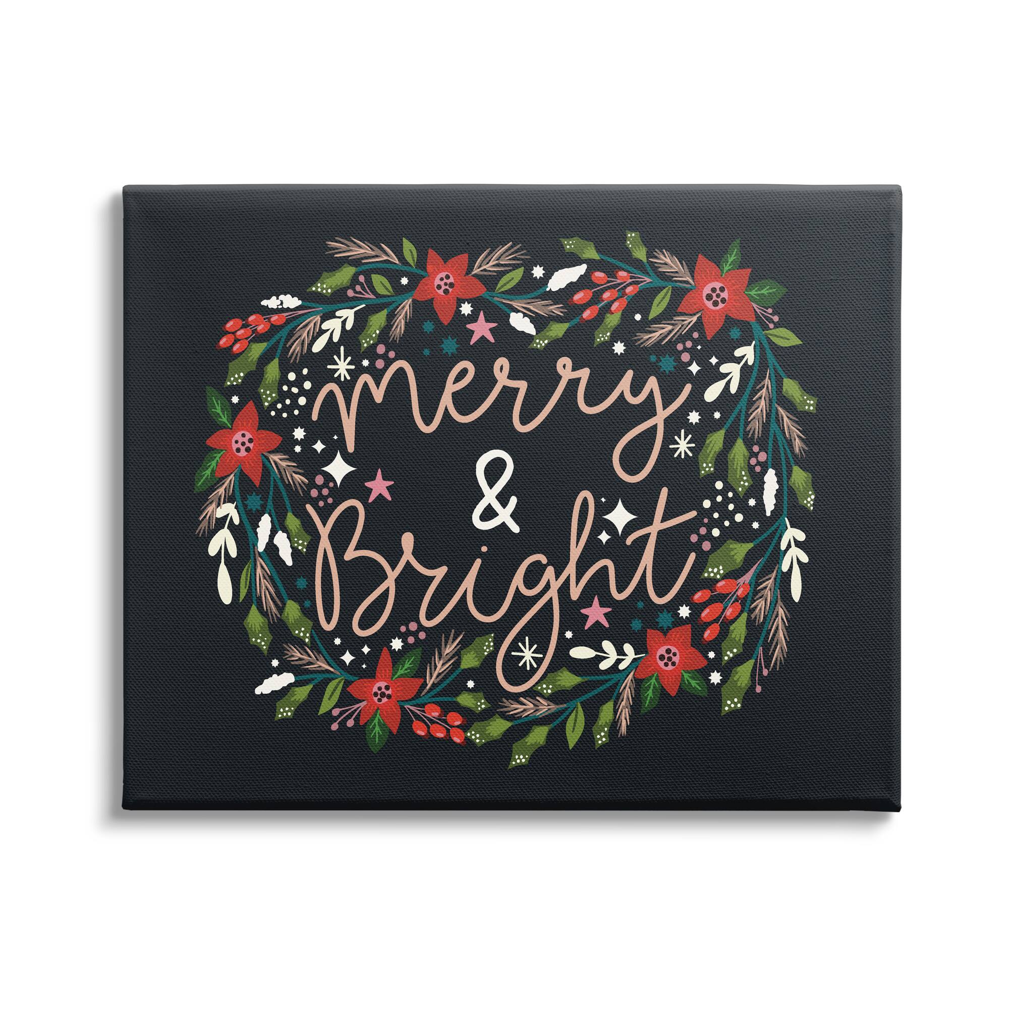 Stupell Industries Merry & Bright Poinsettia Wreath Canvas Wall Art