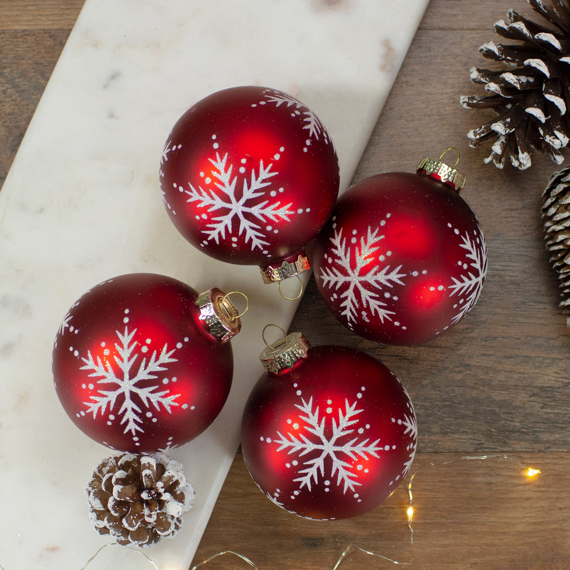 4ct. 3.25&#x22; Matte Red Glass Ball Christmas Ornaments