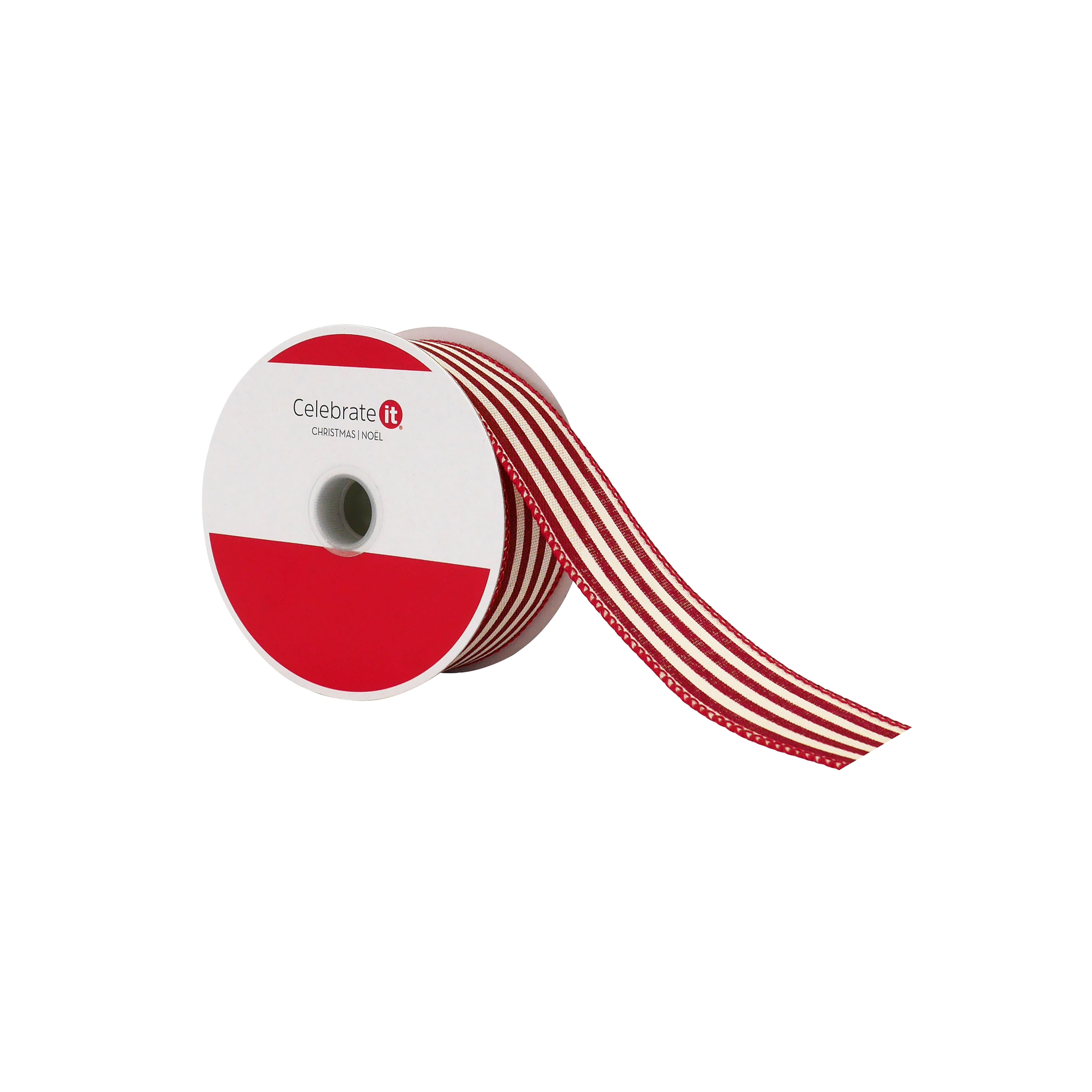1.5&#x22; x 30ft. Red Ticking Stripes Wired Ribbon by Celebrate It&#xAE;