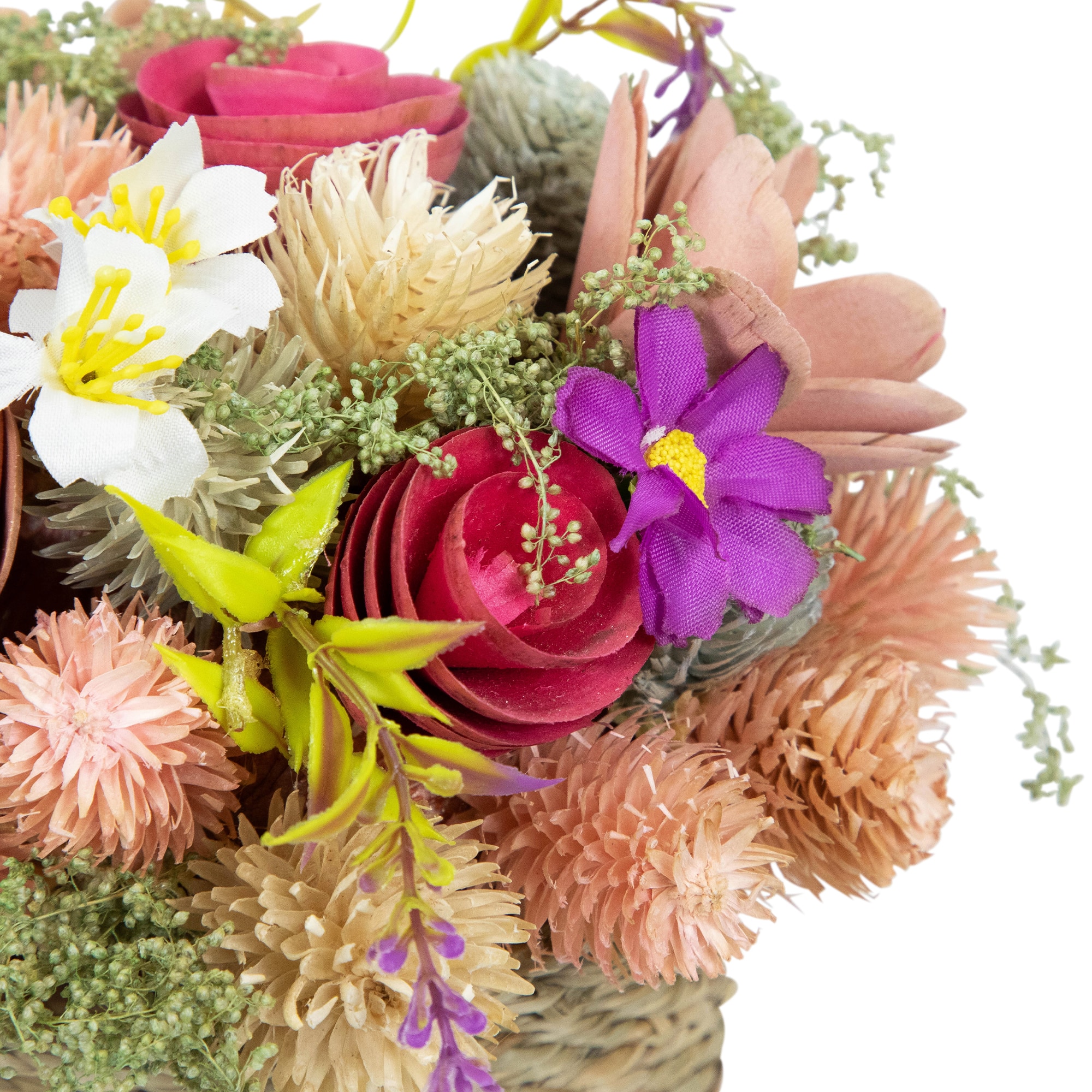 7" Wooden Mixed Floral Artificial Spring Arrangement with Pot