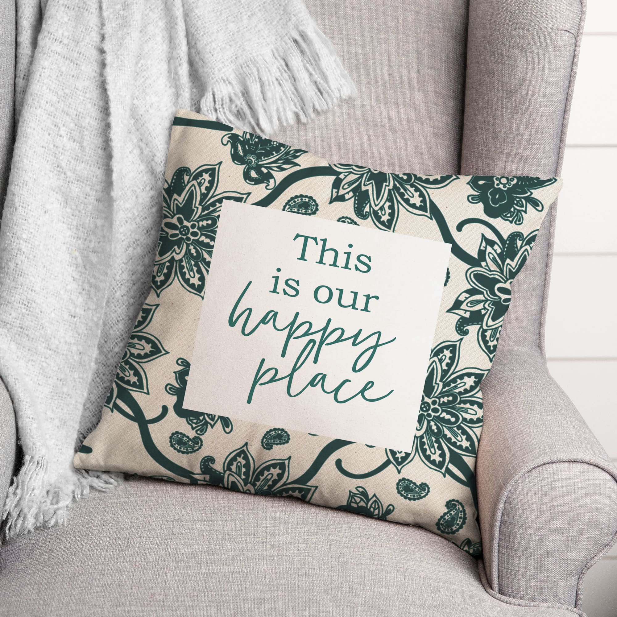 Happy Place 18" x 18" Indoor / Outdoor Pillow