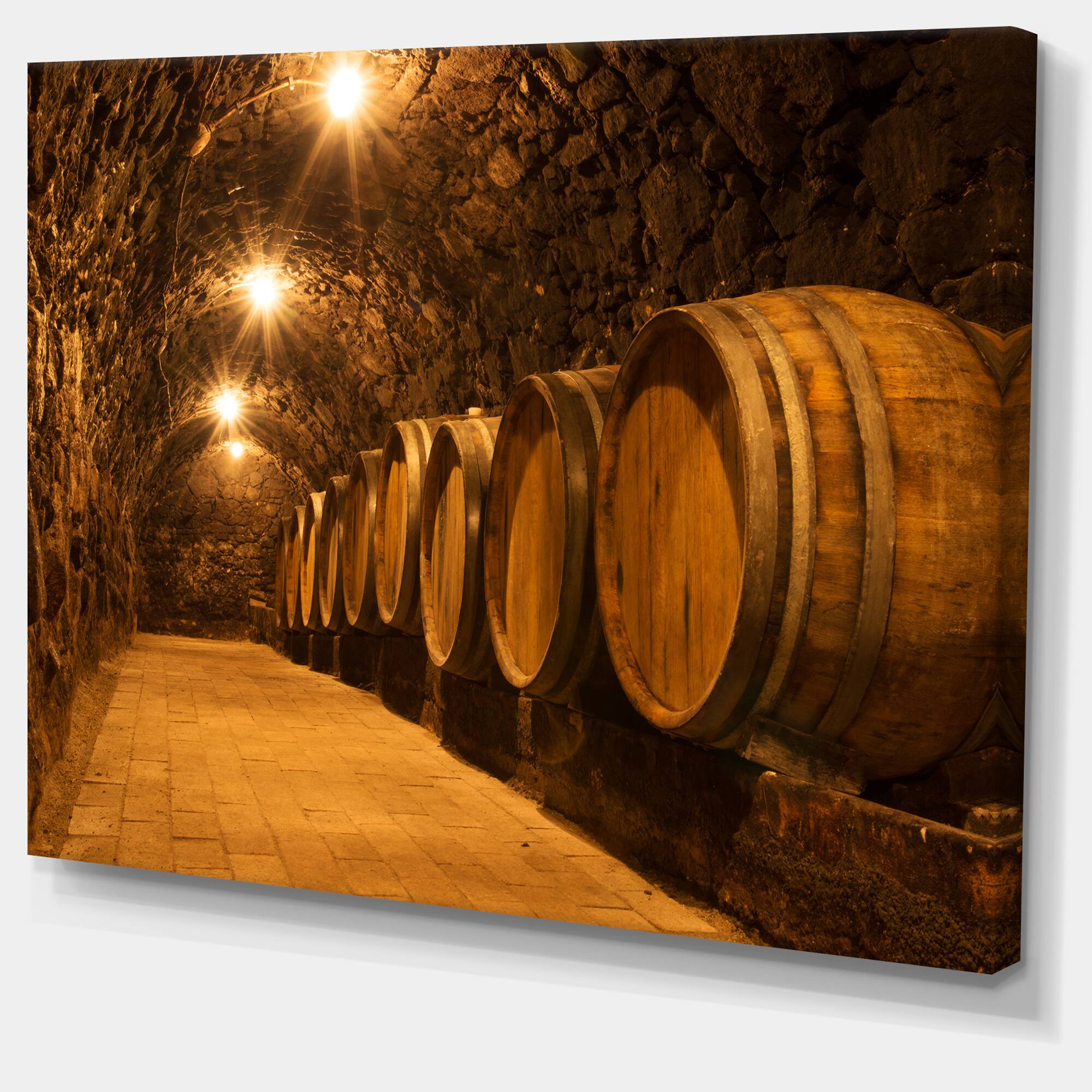 Designart - Oak Barrels in the Tunnel - Landscape Canvas Art Print
