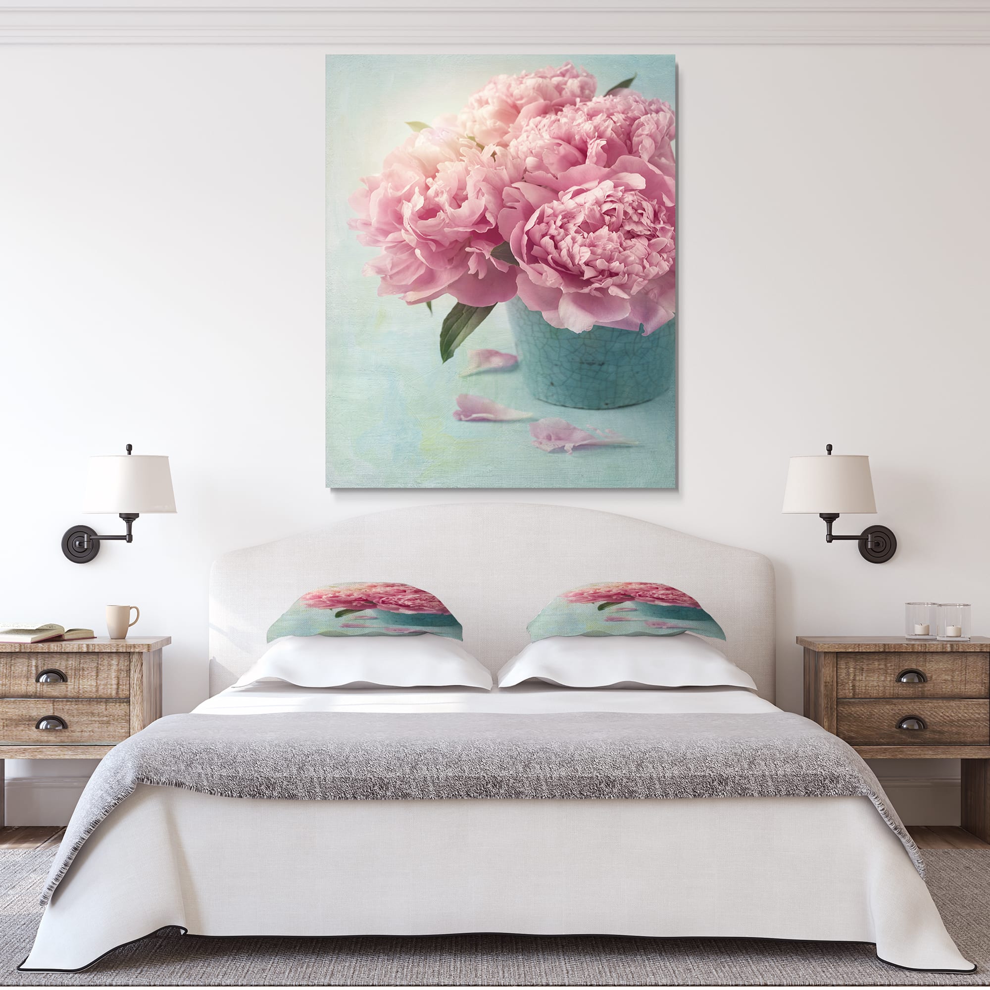 Designart - Pink Peony Flowers in Vase - Large Floral Wall Art Canvas