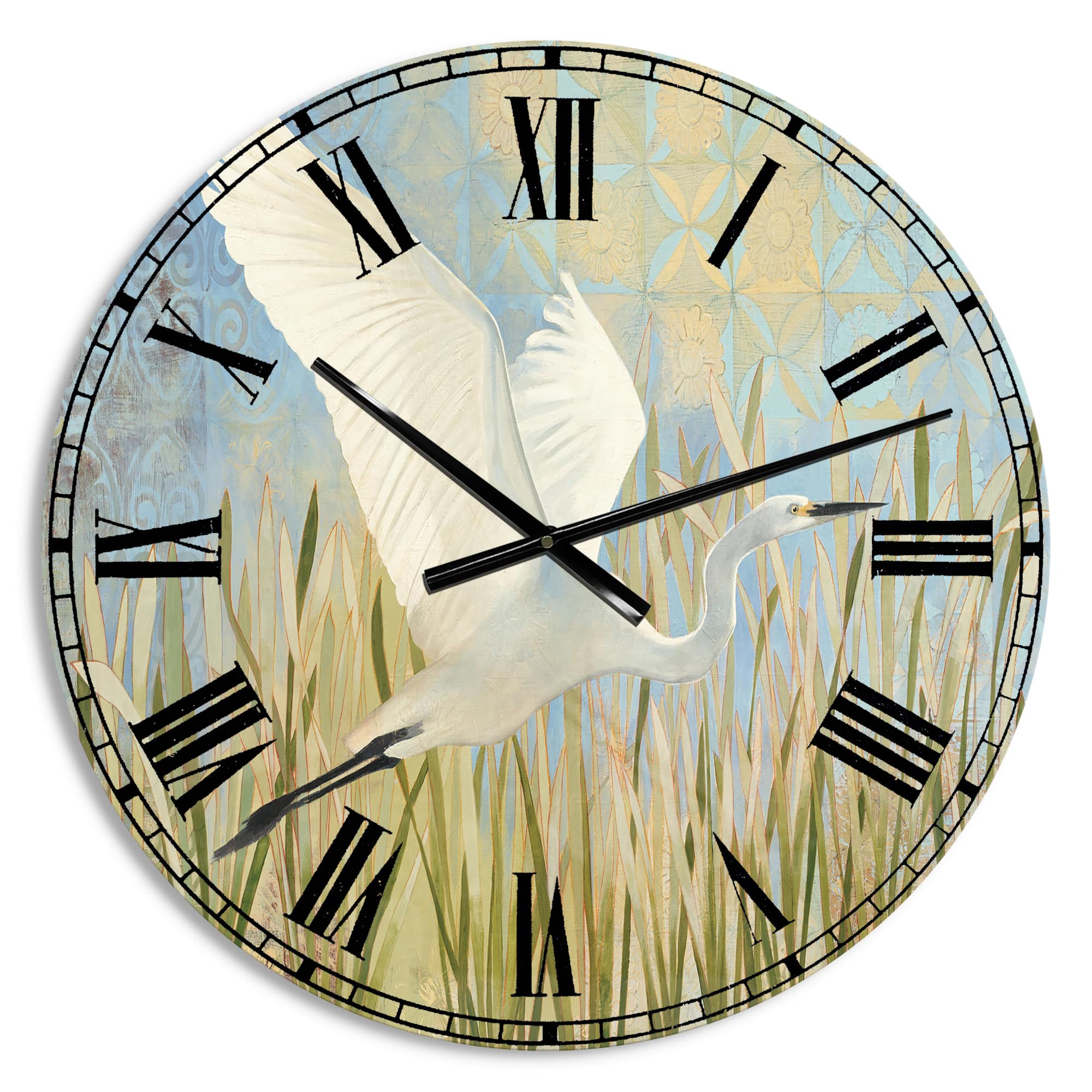 Designart 'Snowy Egret In Flight Vii Farmhouse Wall Clock