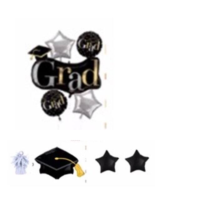Black Grad Inflated Balloon Bundle