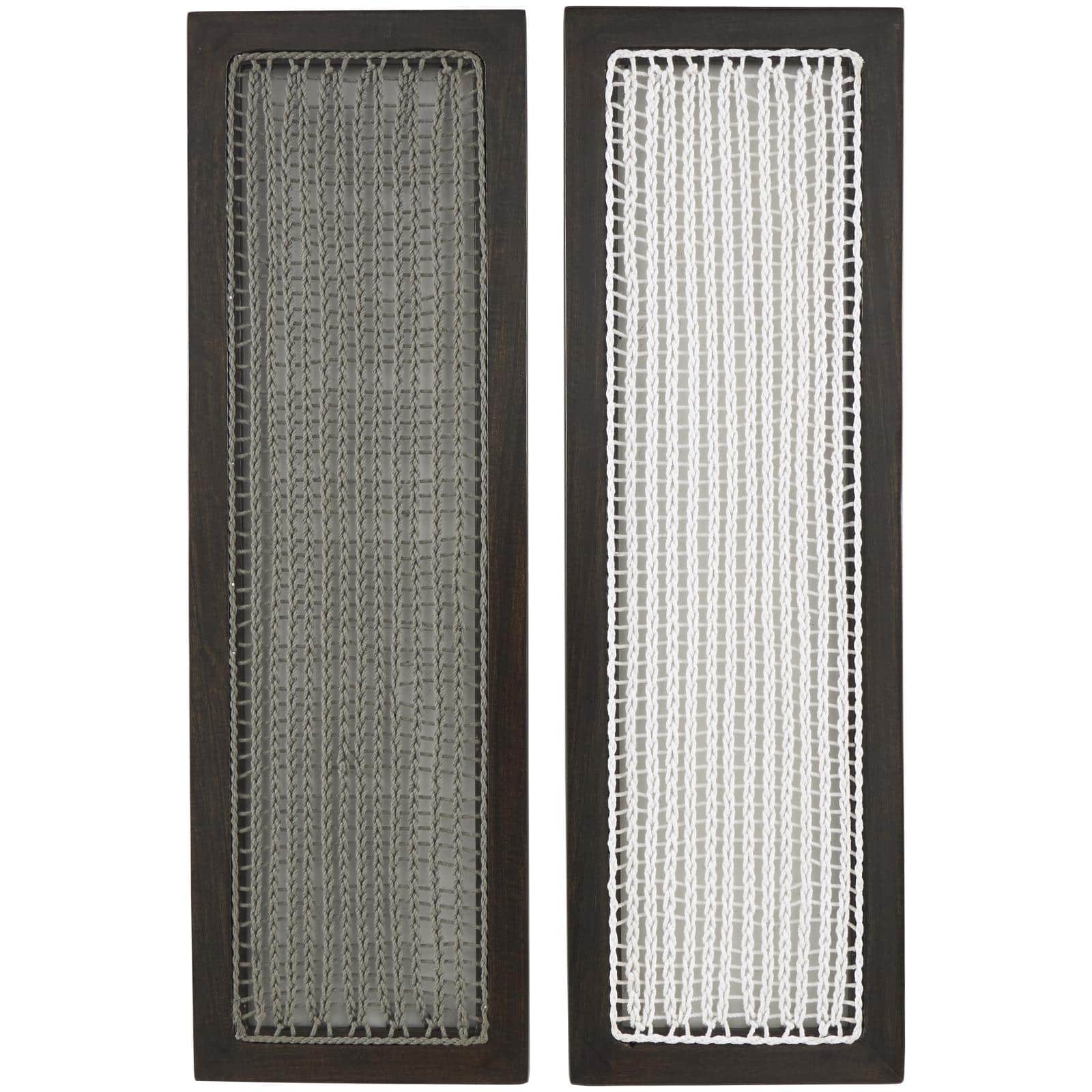 12" x 38" Dark Brown Mango Wood & Macrame Handmade Wall Décor Set