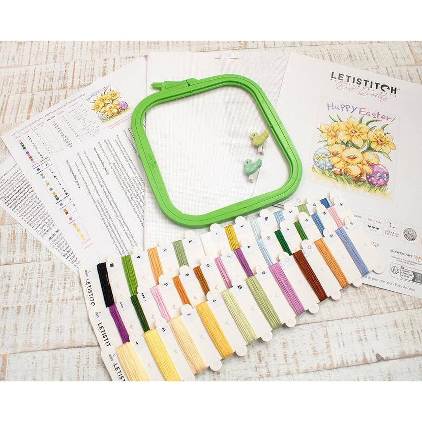 LetiStitch Three Chicks with Daffodils & Egg Counted Cross Stitch Kit