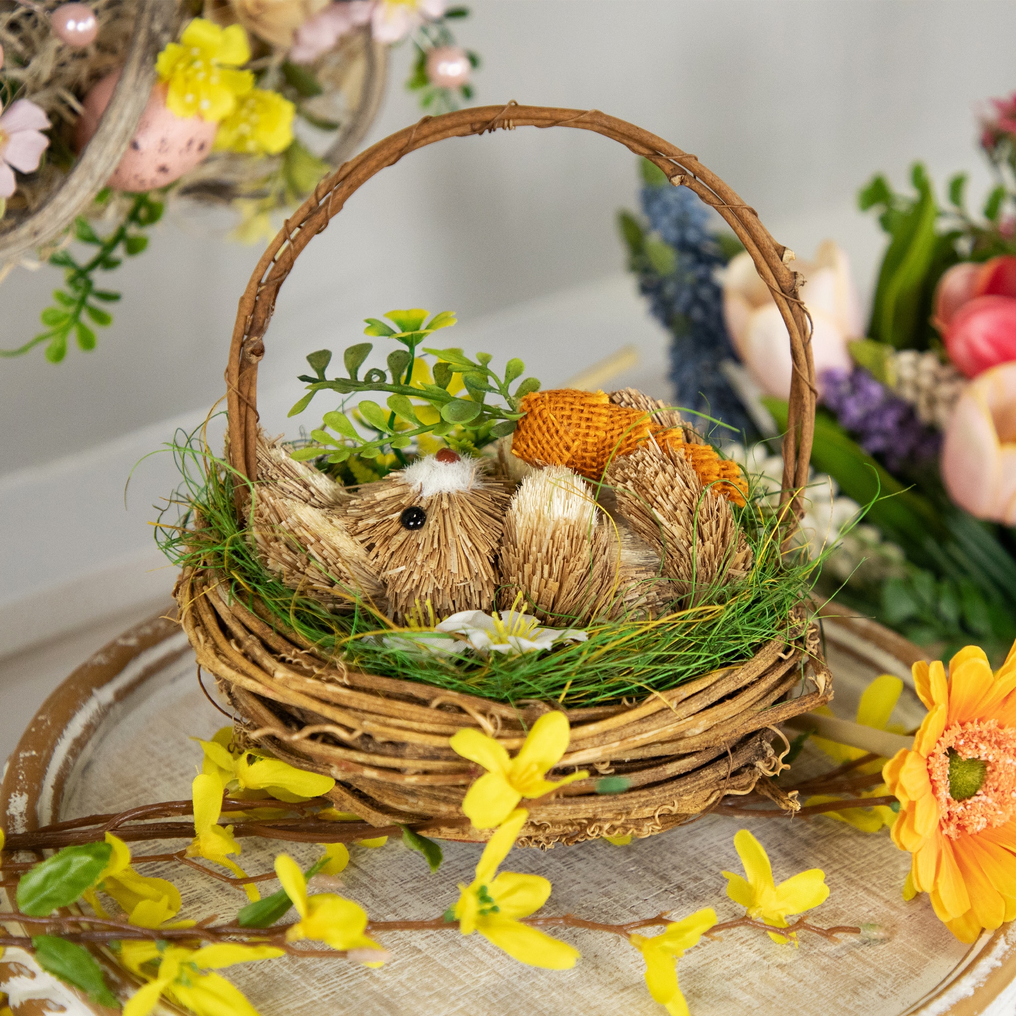 6.5" Bunny in Woven Basket Easter Décor