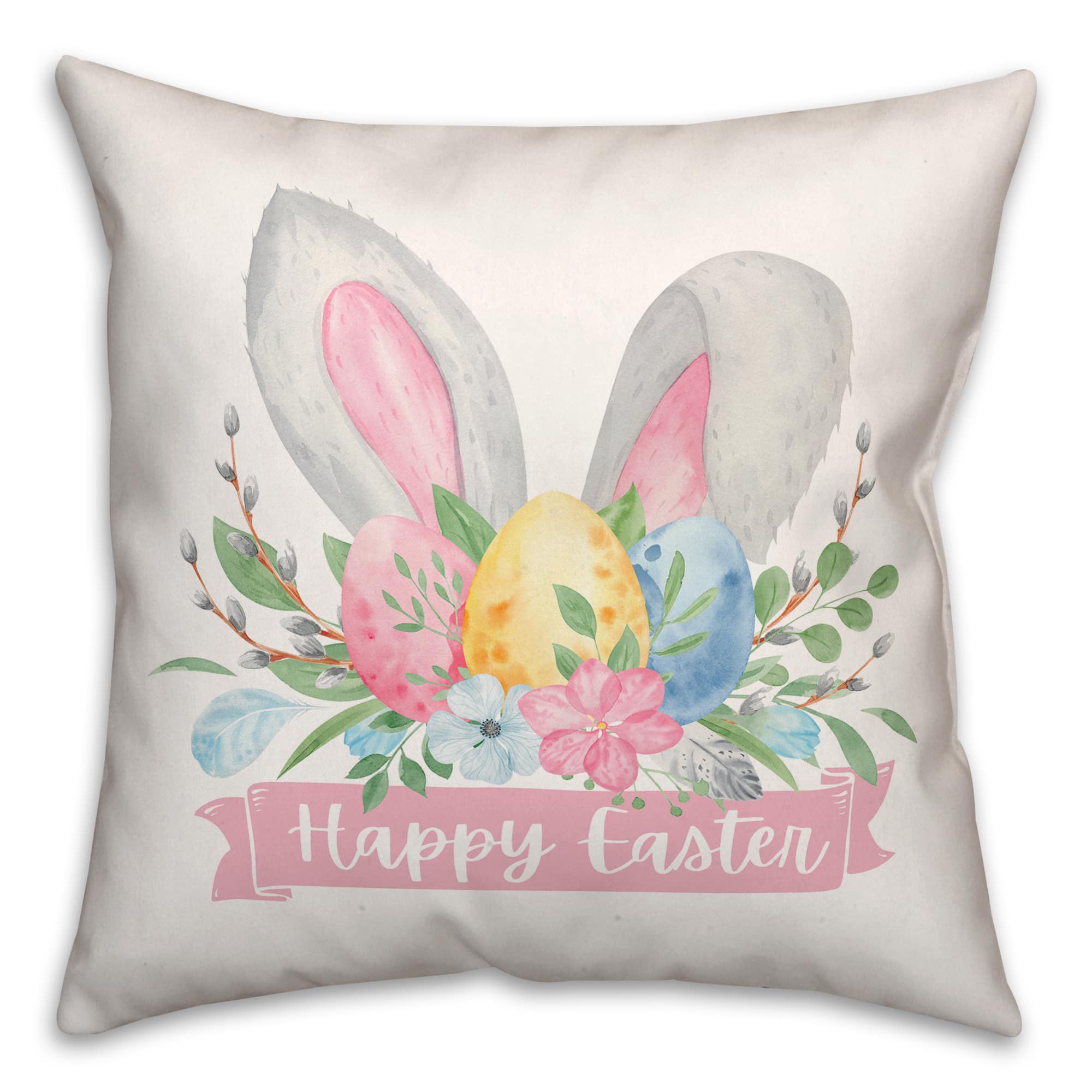 Happy Easter Banner 18&#x22; x 18&#x22; Throw Pillow