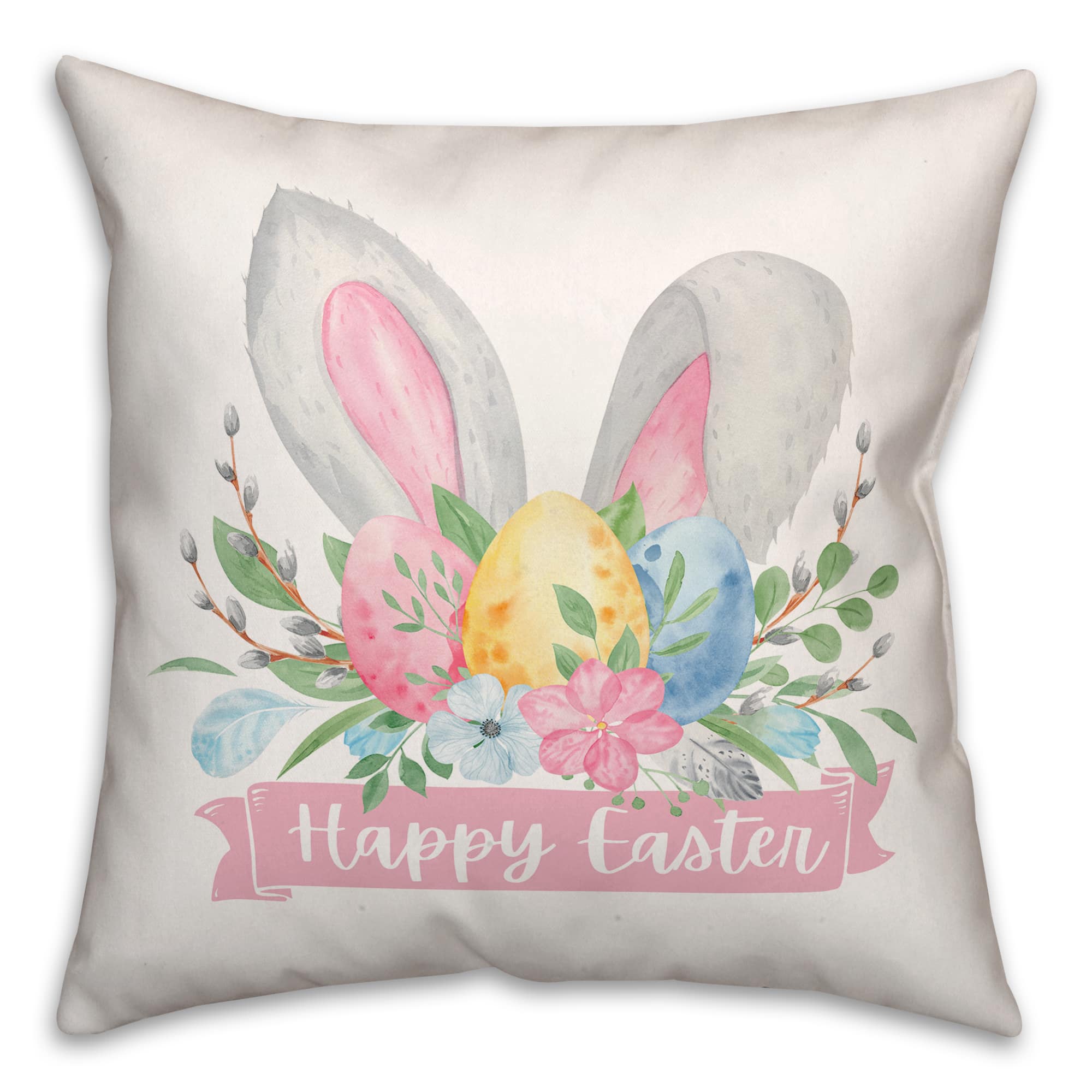Happy Easter Banner 18" x 18" Throw Pillow