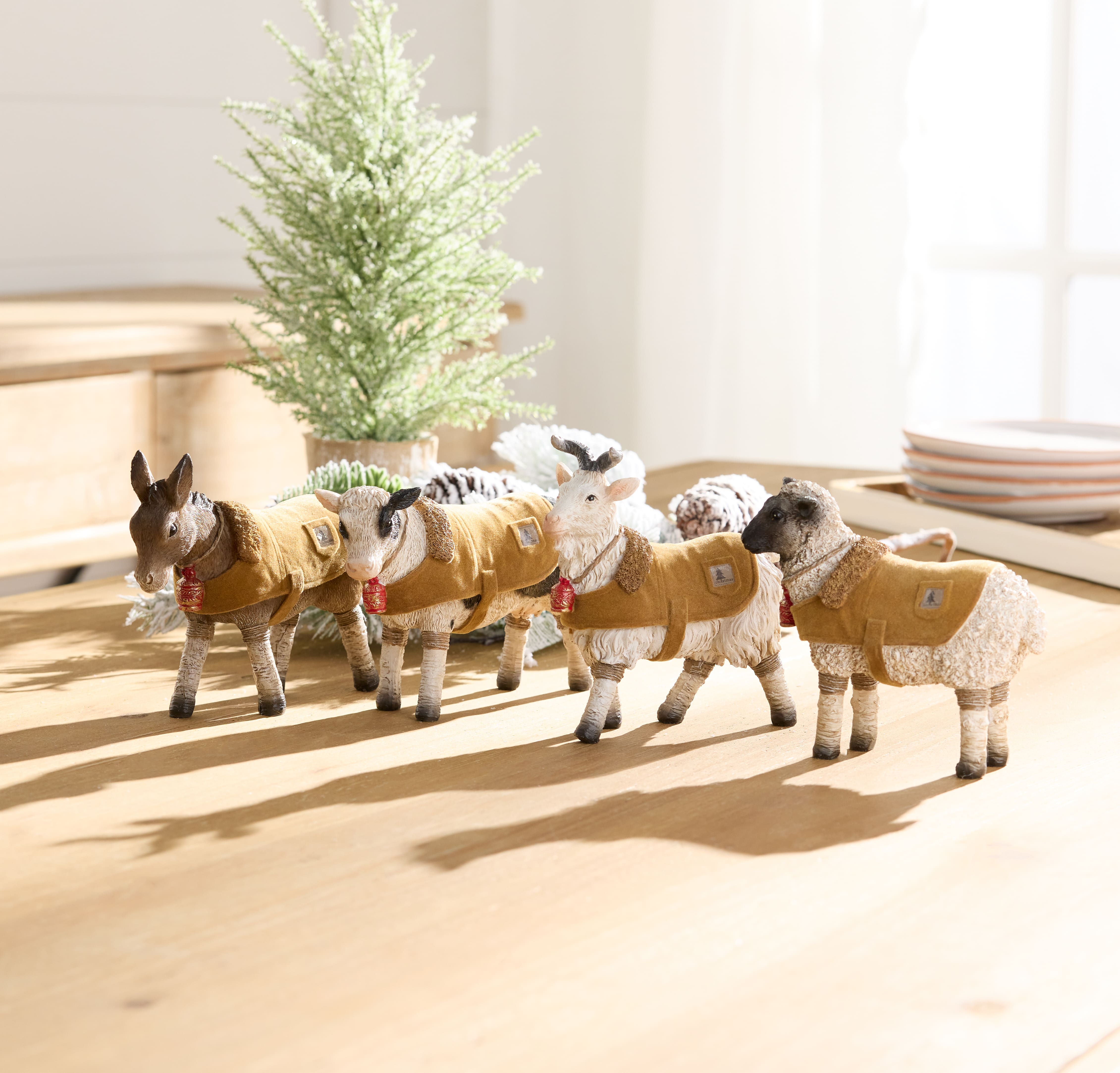 Farm Animal Figurines with Winter Coat, Set of 4