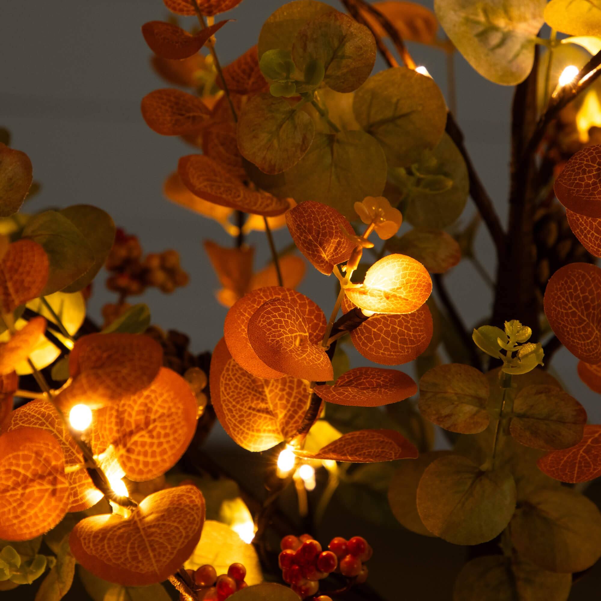 4ft. Pre-Lit Autumn Eucalyptus Artificial Fall Tree with Pinecones, Berries and 60 Warm White LED Lights
