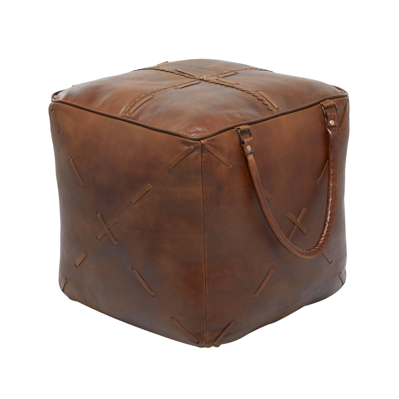 19" Brown Leather Rustic Stool