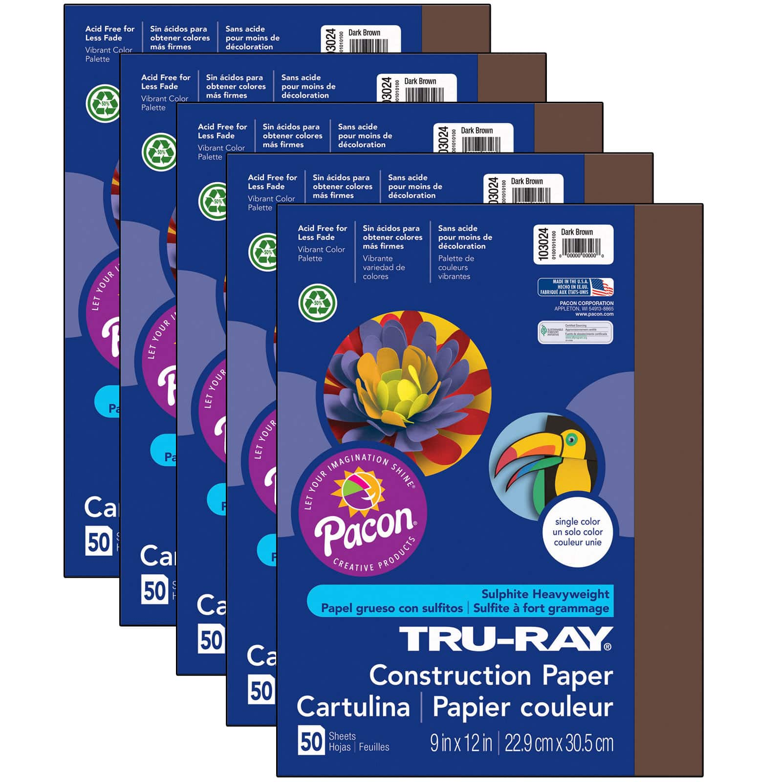 Tru-Ray® 9" x 12" Construction Paper, 5 Packs of 50 Sheets