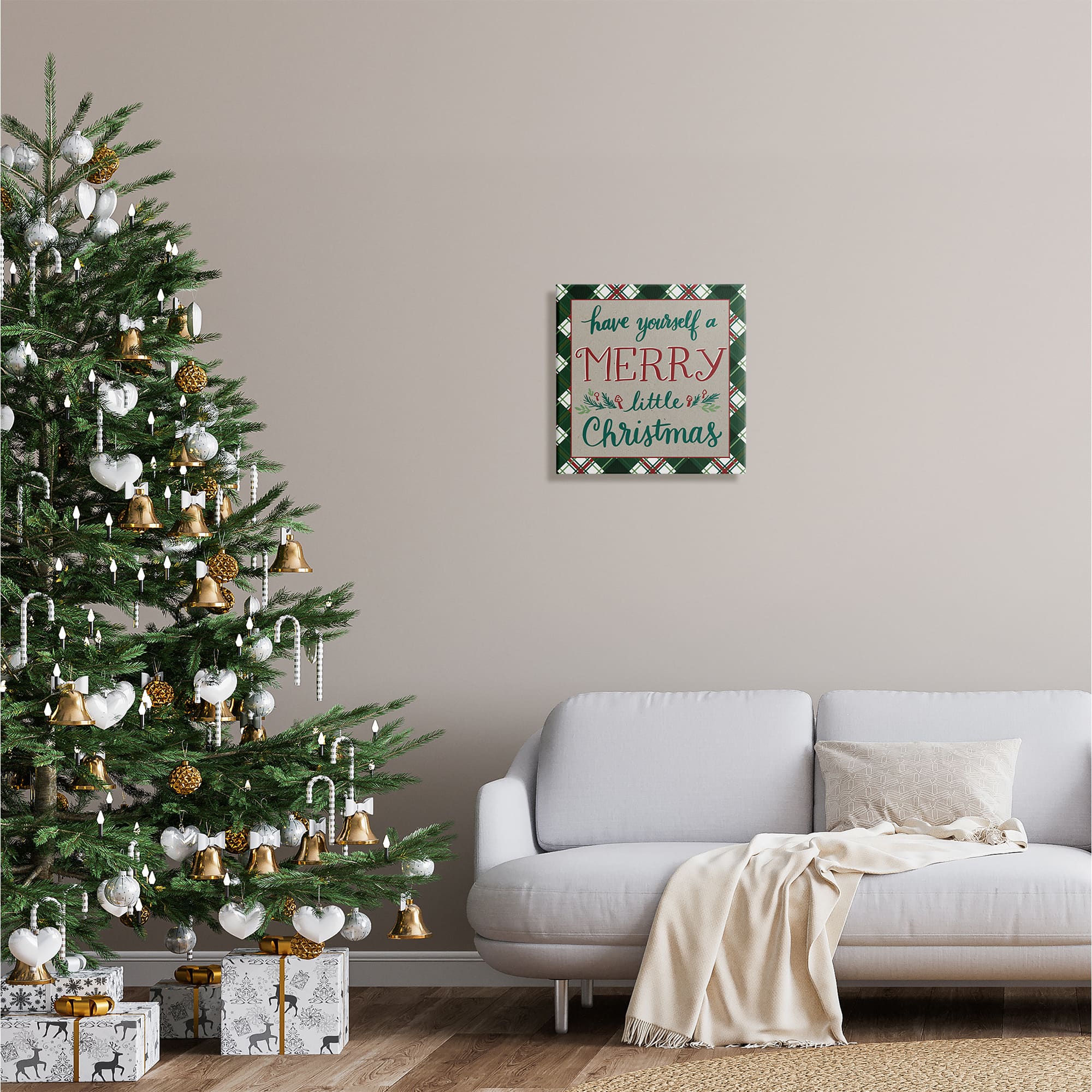 Stupell Industries Merry Little Christmas Plaid Holiday Canvas Wall Art