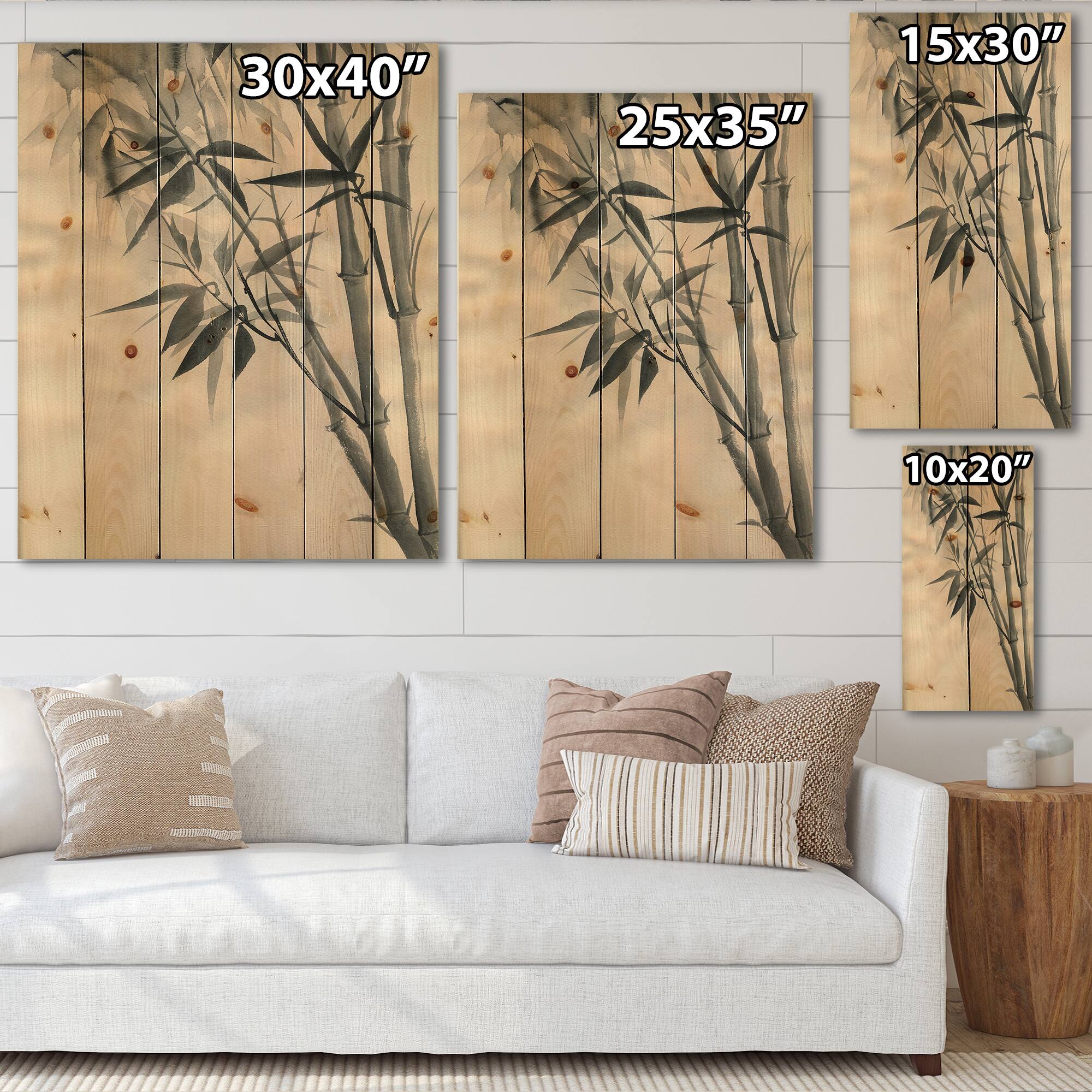 Designart - Vintage Monochrome Bamboo I - Traditional Print on Natural Pine Wood
