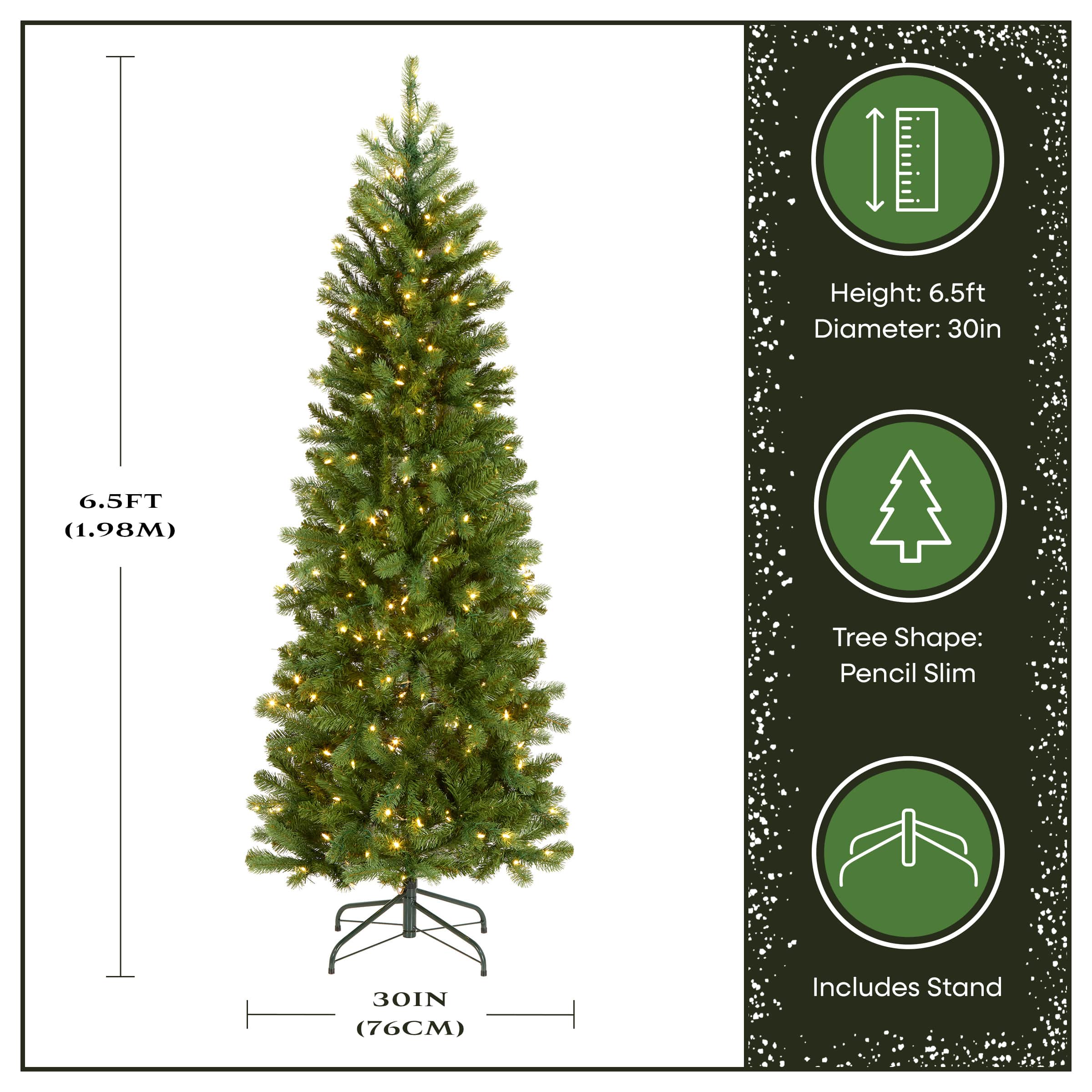 6.5ft. . Pre-Lit Feel Real® Downswept Douglas Fir Pencil Slim Artificial Christmas Tree, Dual Color LED Lights