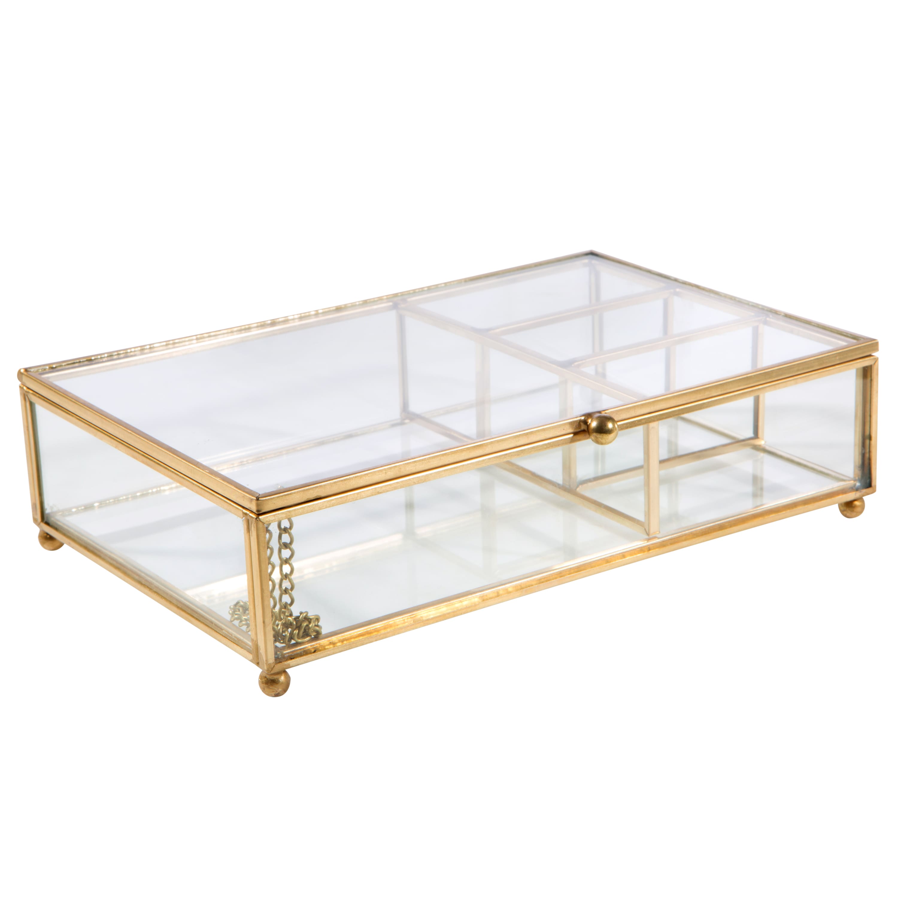 Home Details Large Gold Vintage 4 Compartment Glass Keepsake Box