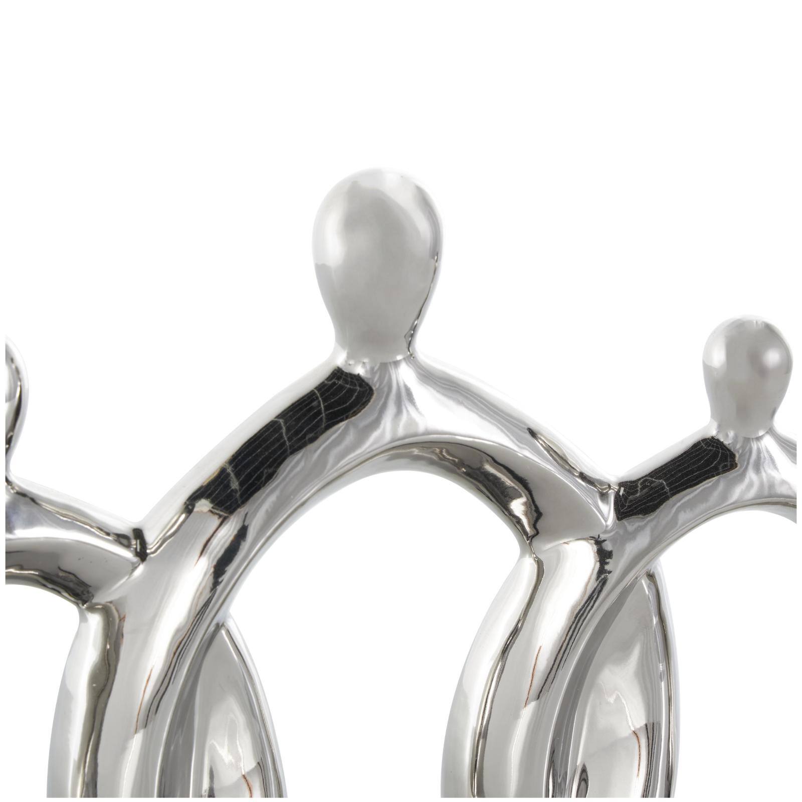 12" Silver Abstract Family Figures Decorative Sculpture with Black Rectangular Base