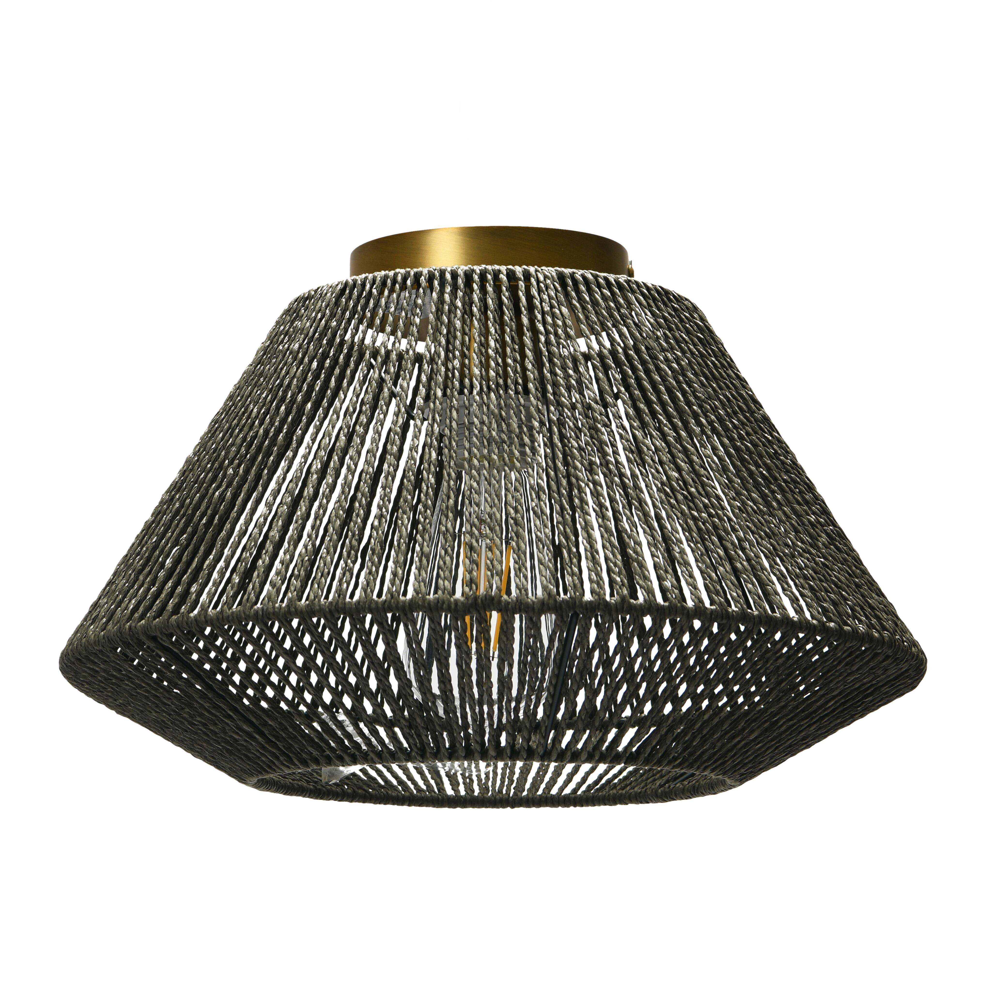 Gray Flush Mount Ceiling Light with Woven Paper Rope Shade