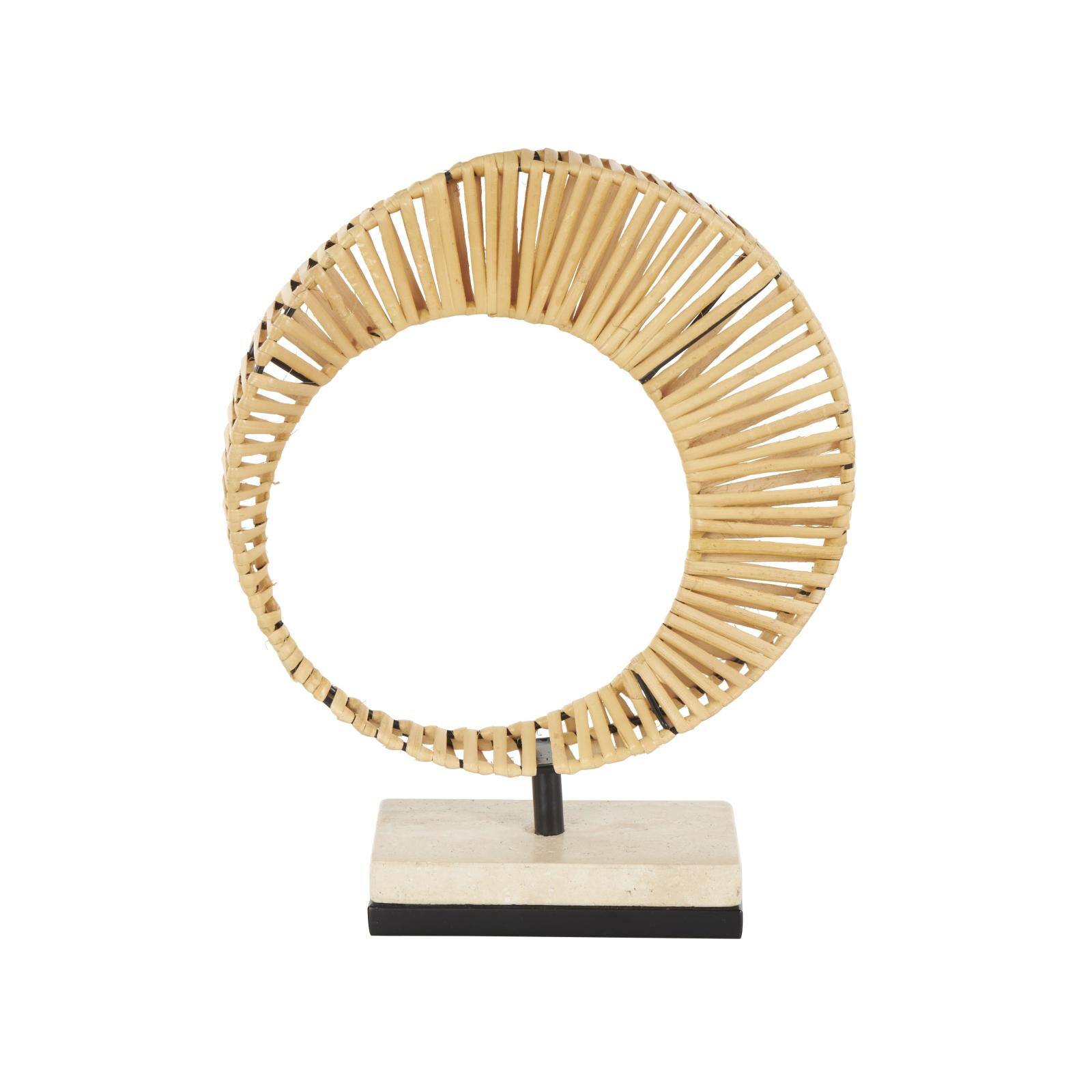 12.5" Brown Abstract Handmade Mobius Strip Sculpture with White Marble Base