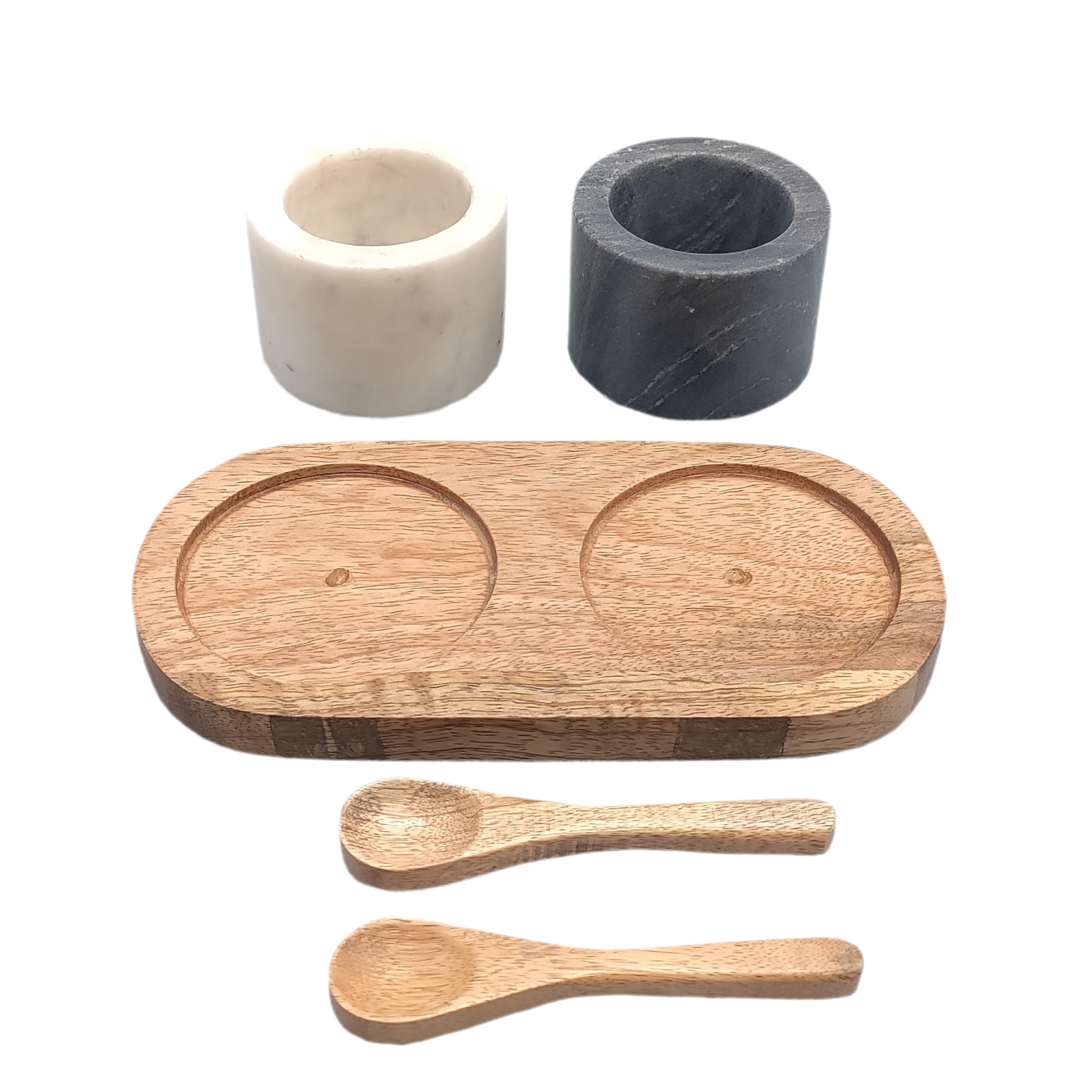 Marble Bowls with Mango Wood Tray &#x26; Spoons Set by Ashland&#xAE;