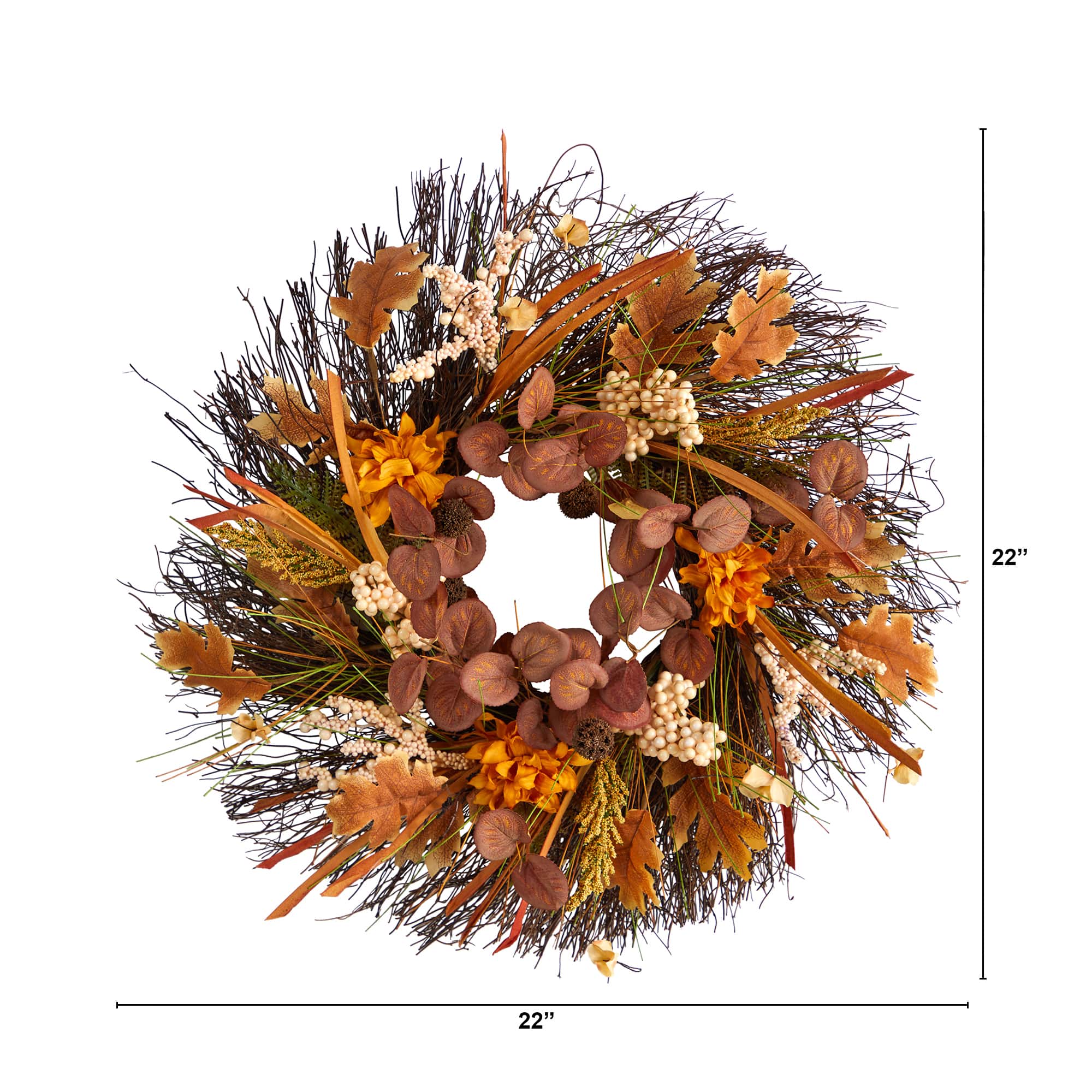 22&#x22; Autumn Dahlia &#x26; Berries Fall Wreath