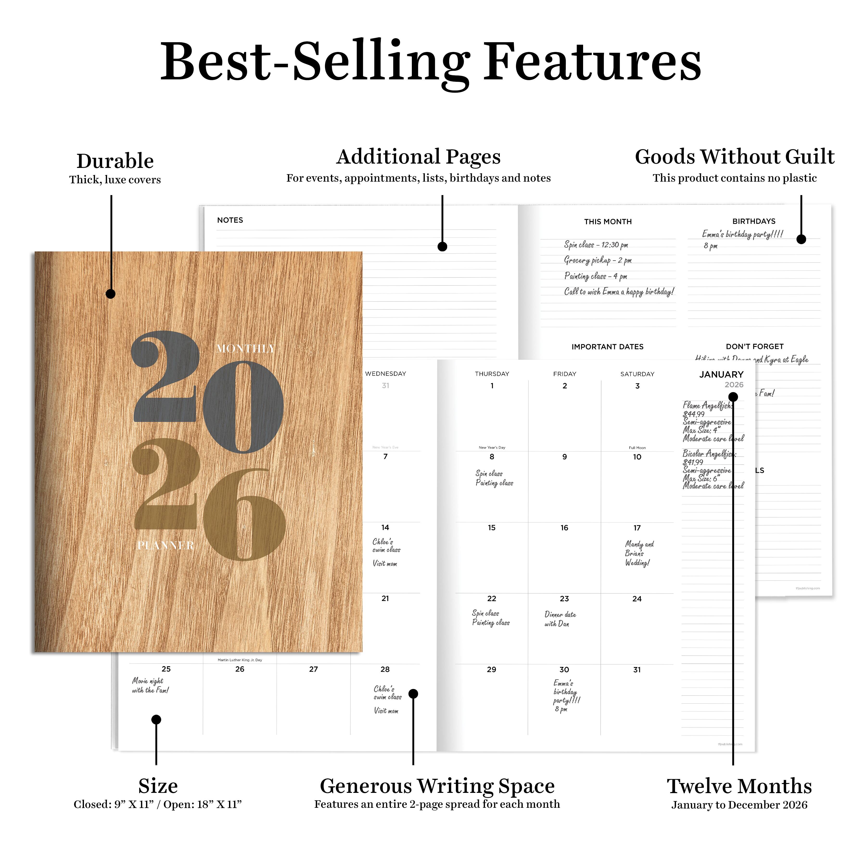 2026 Washed Oak Large Monthly Planner