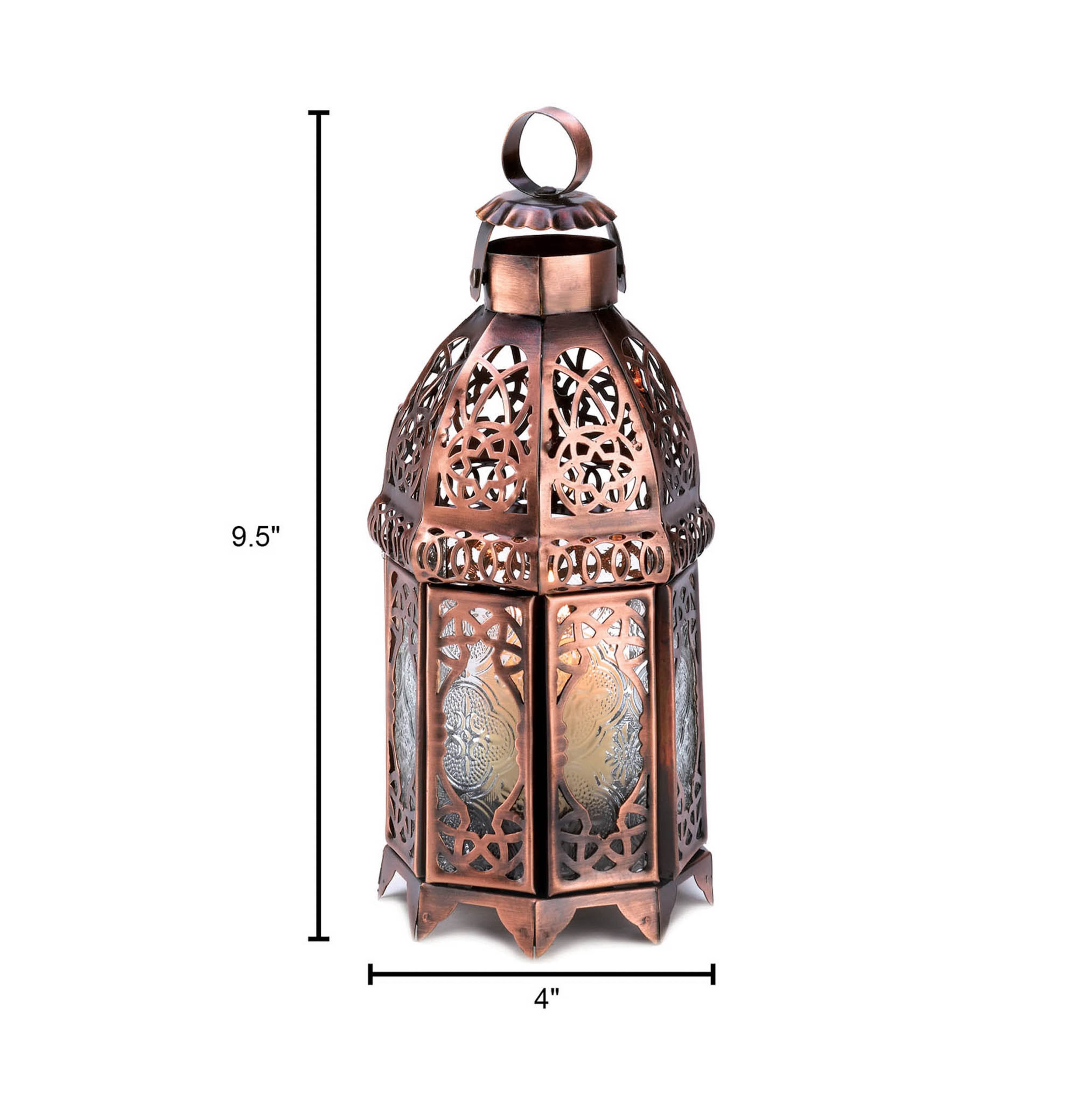 9.5&#x22; Copper Moroccan Candle Lantern