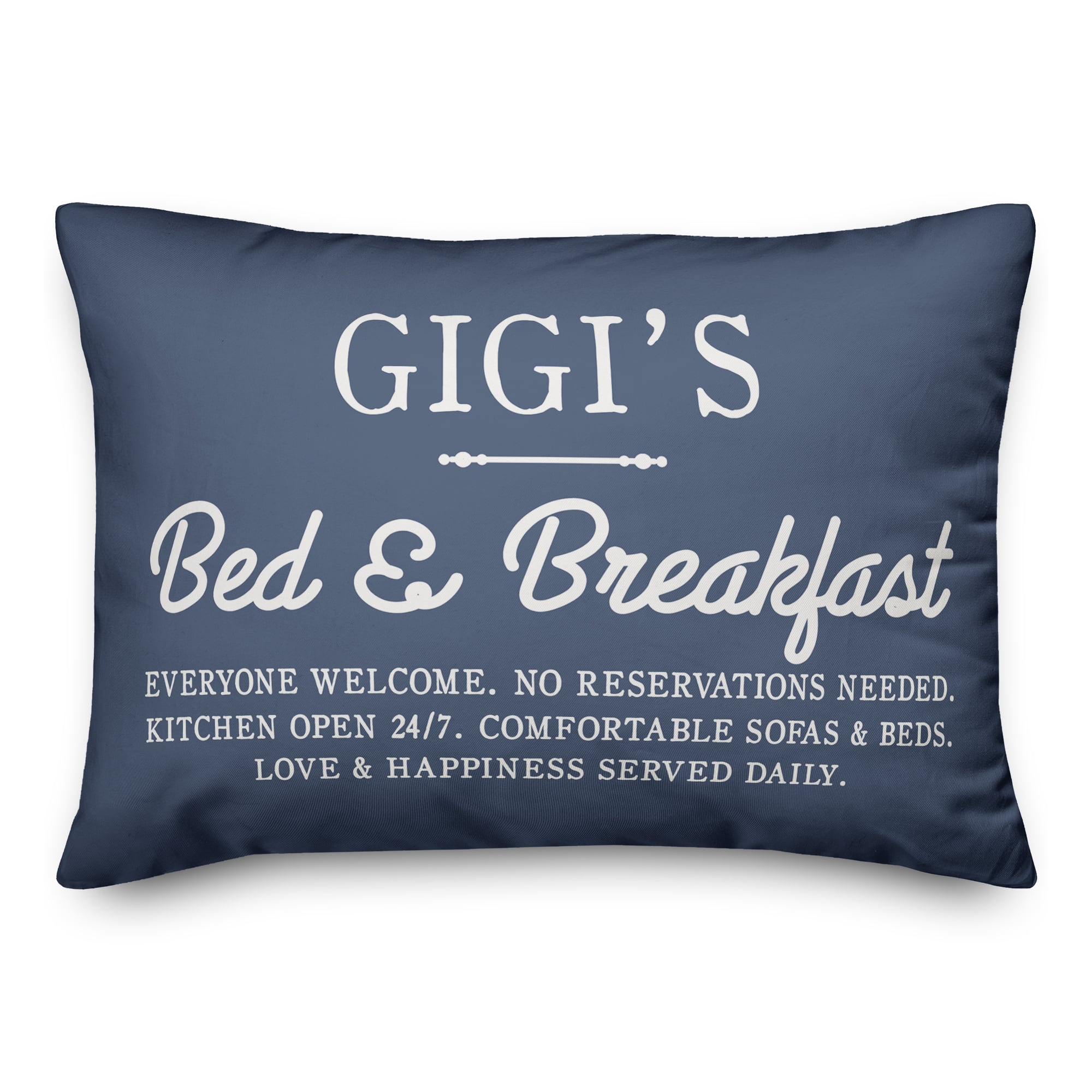 Gigi's Bed & Breakfast Navy Throw Pillow
