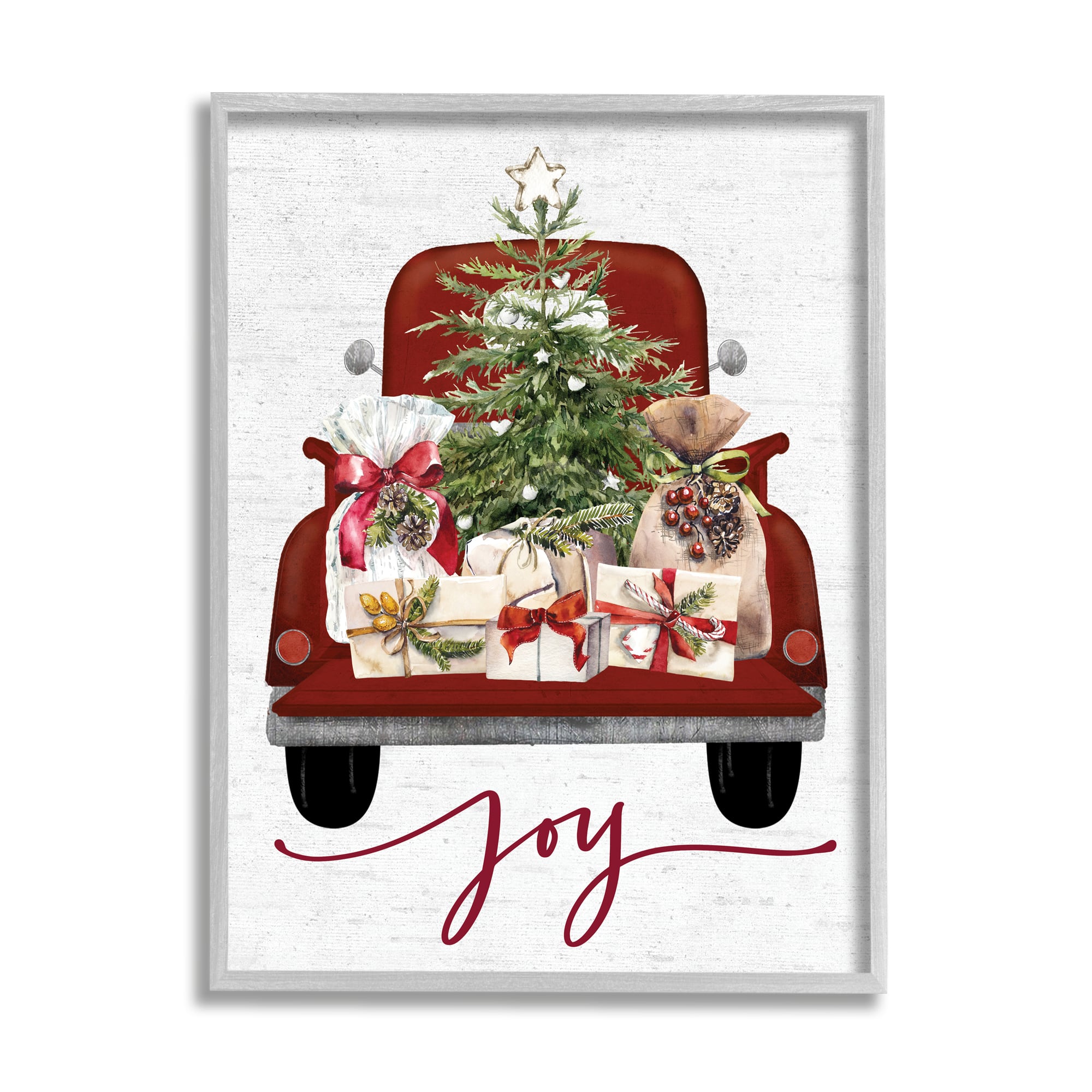 Stupell Industries Joy Holiday Red Gift Truck Framed Giclee Art