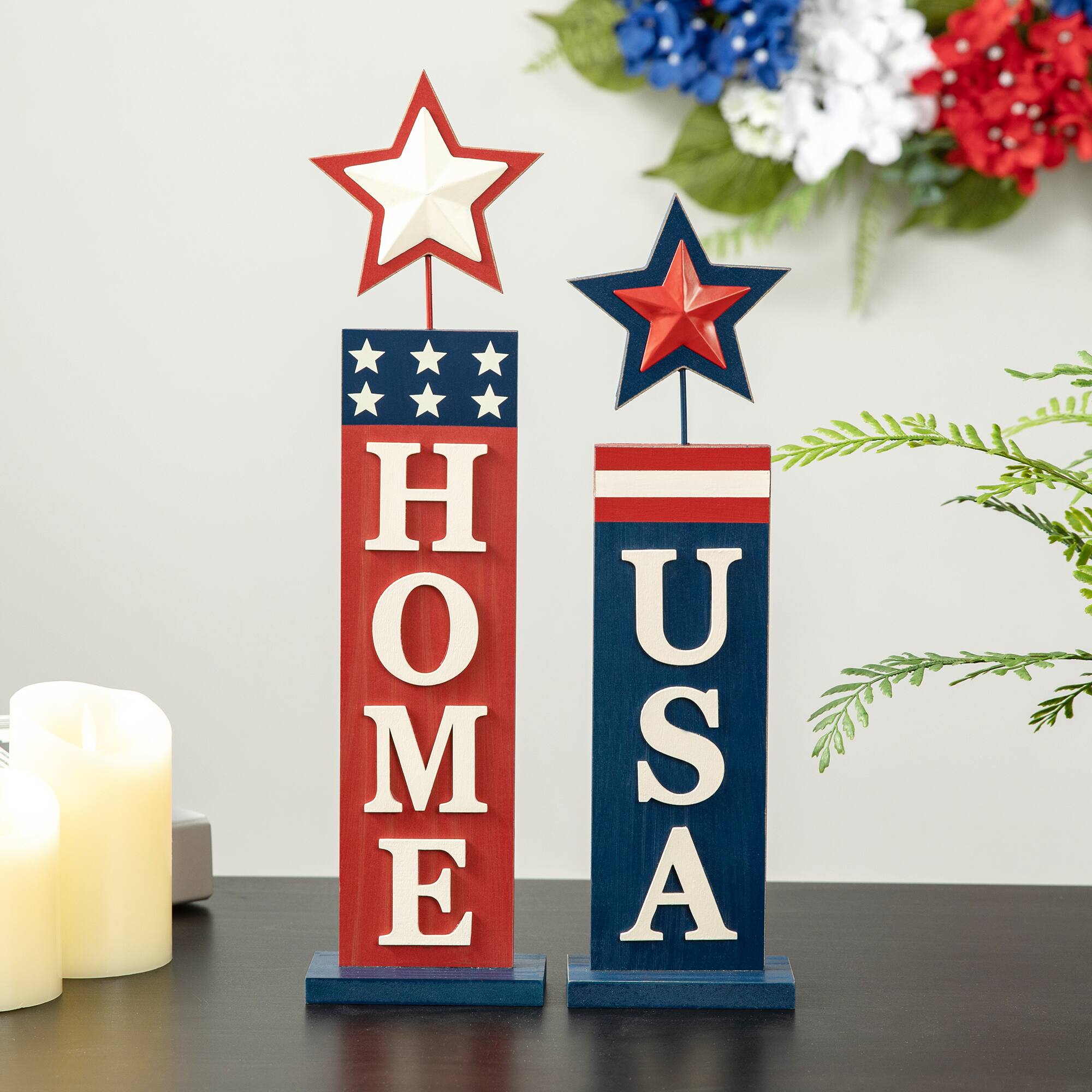 Glitzhome&#xAE; Americana Firecracker Table Sign Set