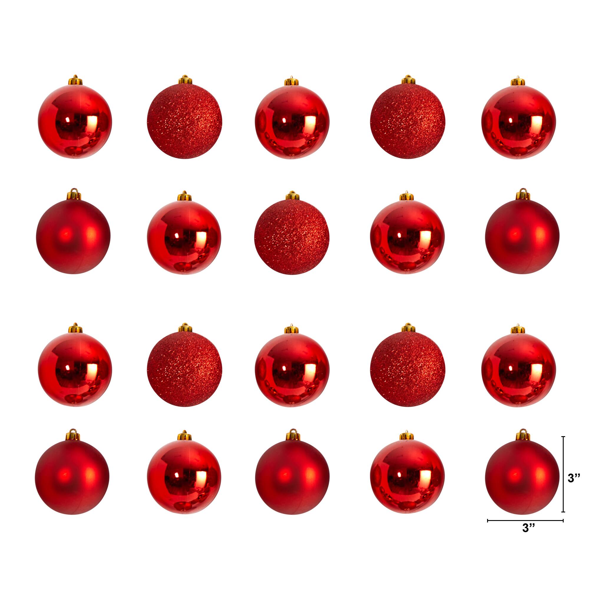 20ct. 3&#x22; Red Shatterproof Christmas Ornaments