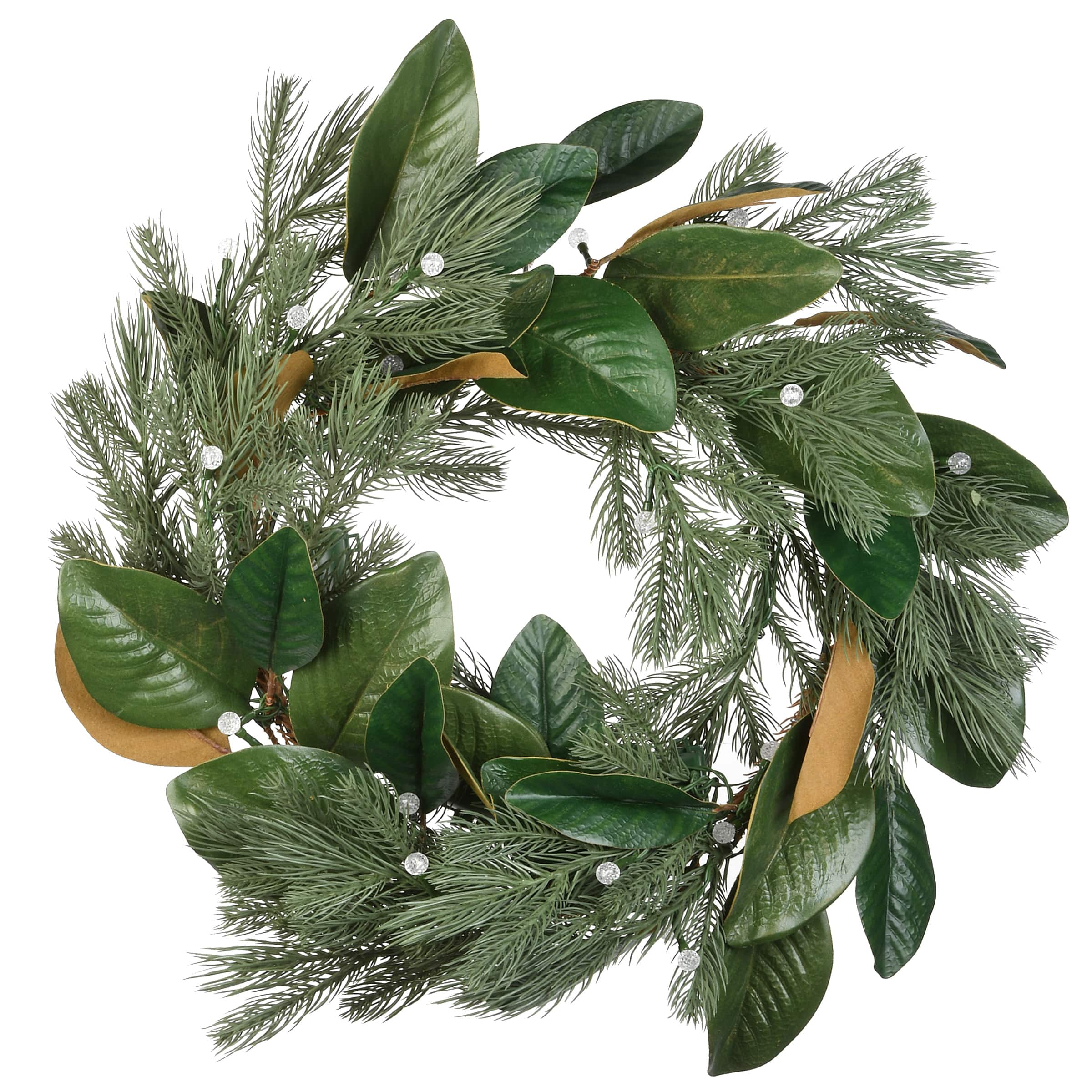 24&#x22; Warm White LED Magnolia Mix Pine Wreath